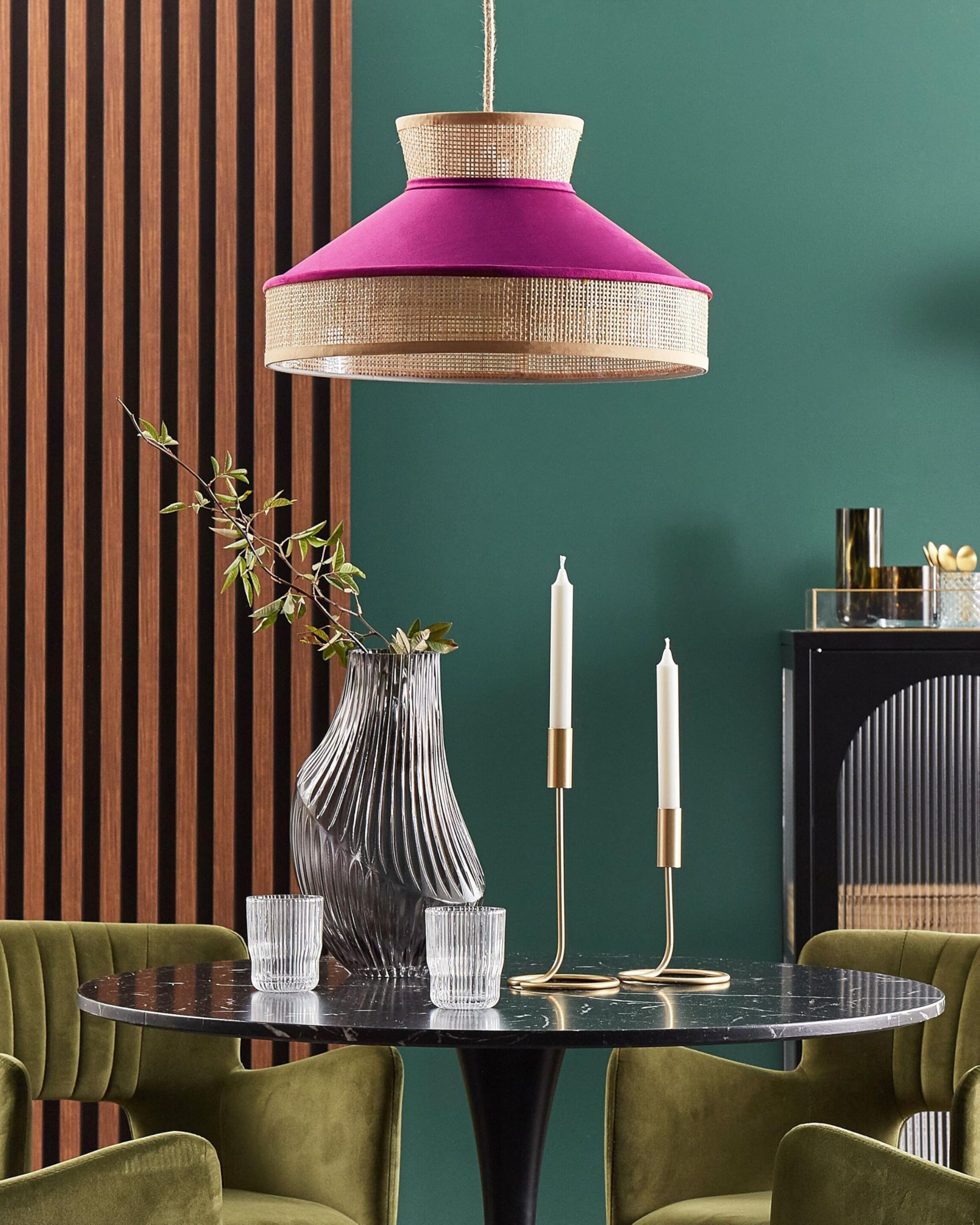 Suspension abat-jour coton blanc et bois