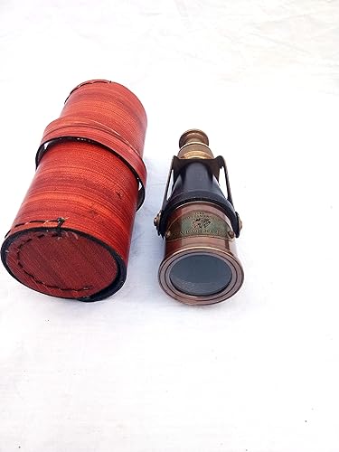 SIFAAT WORLD Latón náutico antiguo hecho para Royal Navy London-1917 monocular con funda protectora de cuero (réplica)