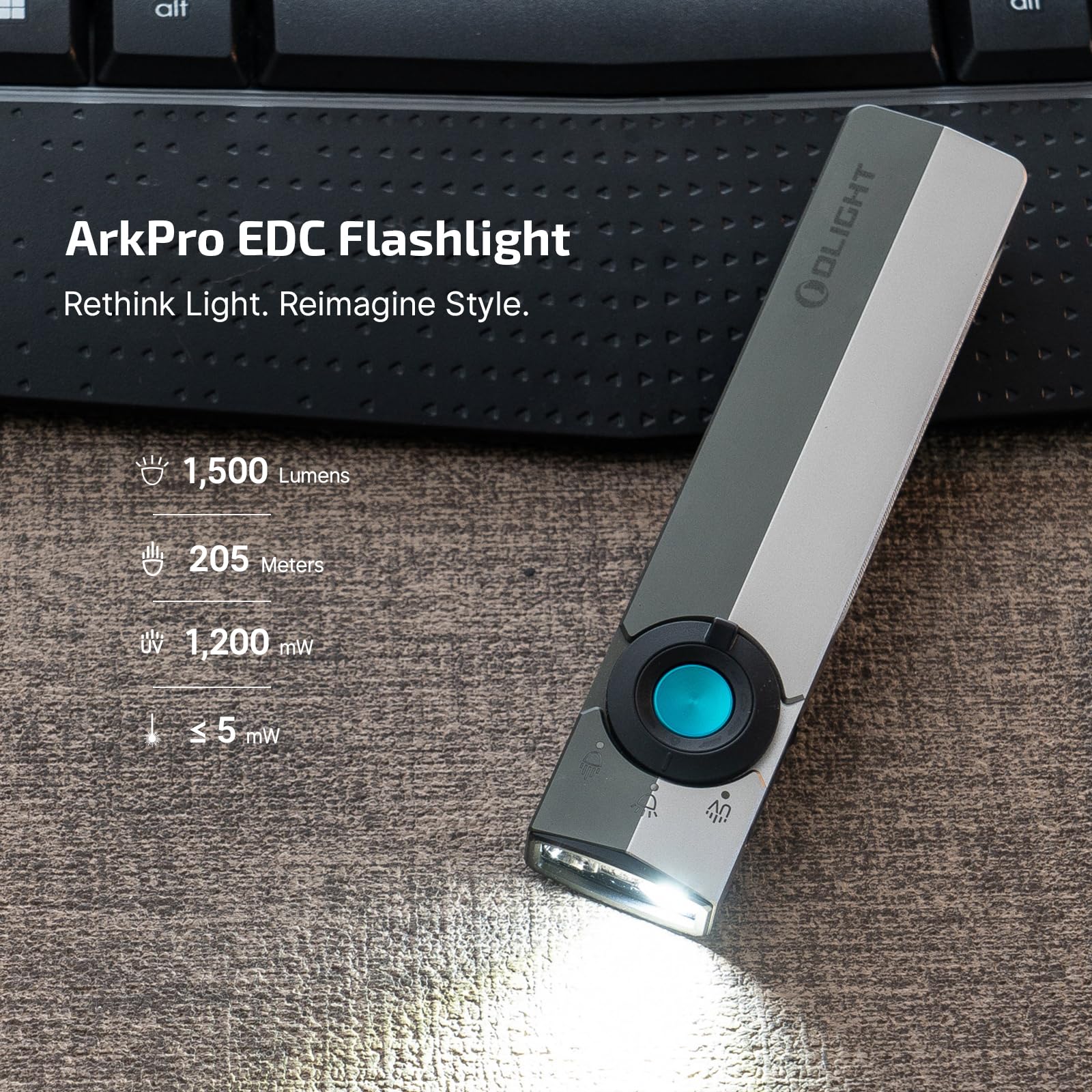 OLIGHT ArkPro EDC Flat Flashlight Rechargeable with Green Beam, UV