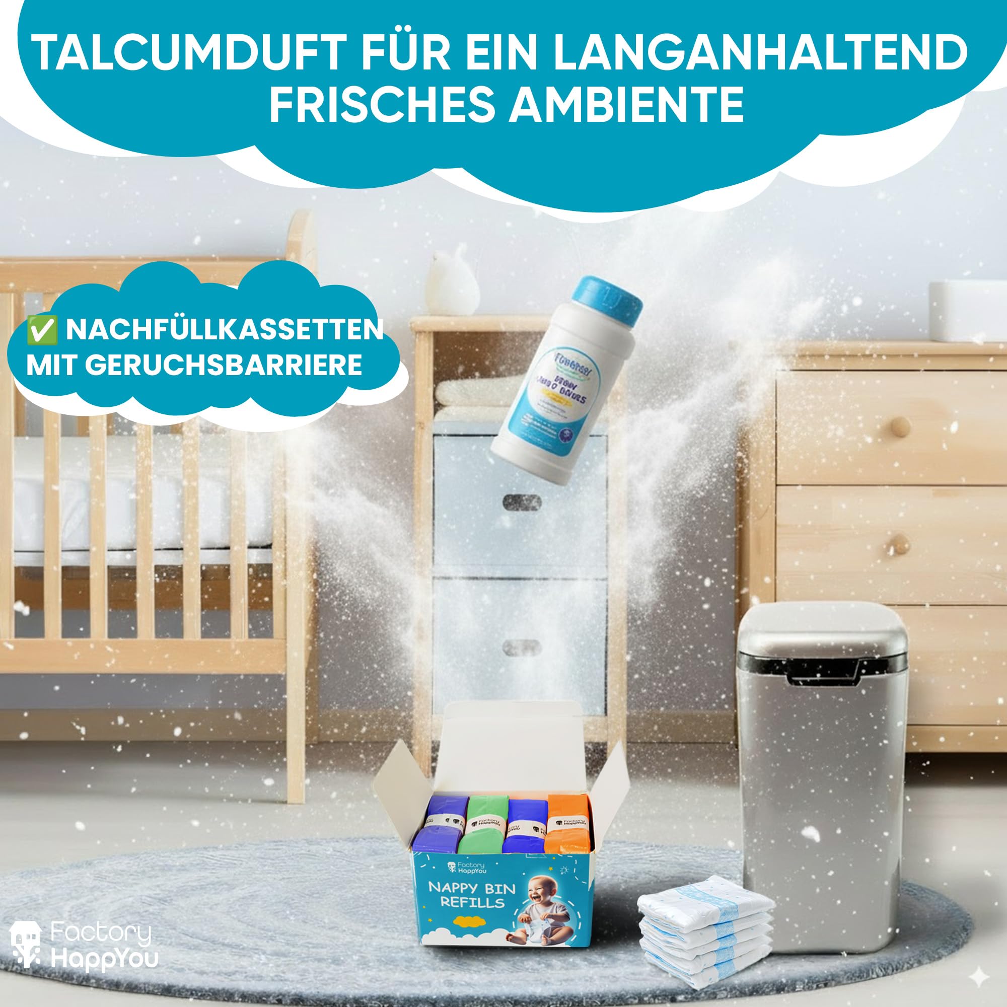 Factory HappyYou® XXL Nachfüllfolie für Windeleimer 12er Pack kompatibel mit Tommee Tippee Twist & Click Sangenic sowie der Mehrheit gängiger Windeleimersysteme 100 Prozent recycelt BPA frei