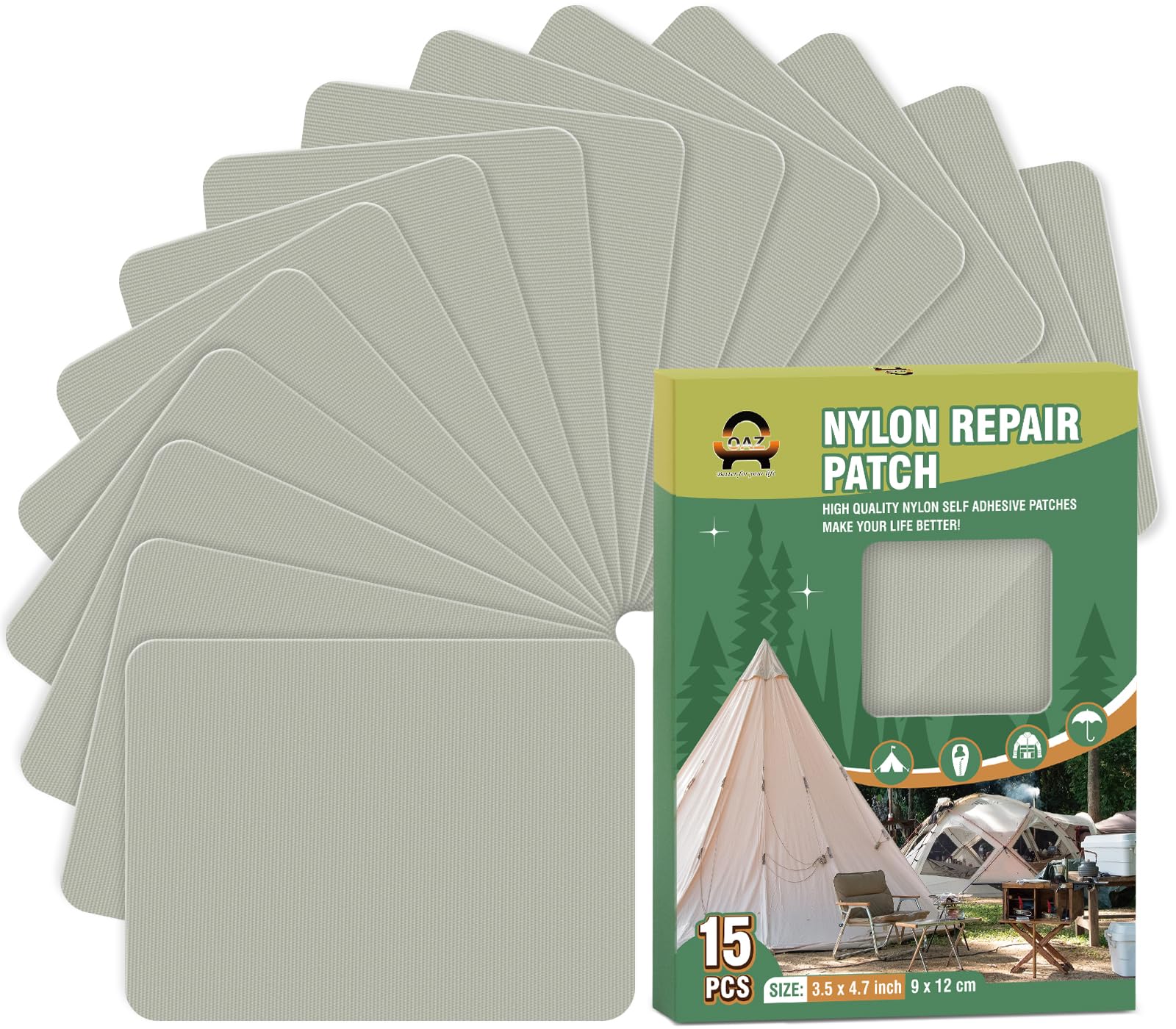 15 Pieces 9 x 12 cm Nylon Repair Patches Nylon Fabric Patch Self-Adhesive Tent Repair Tape Waterproof Lightweight Repair Patches Repair Patch Kit for Clothing Down Jacket Bag (Light Gray)