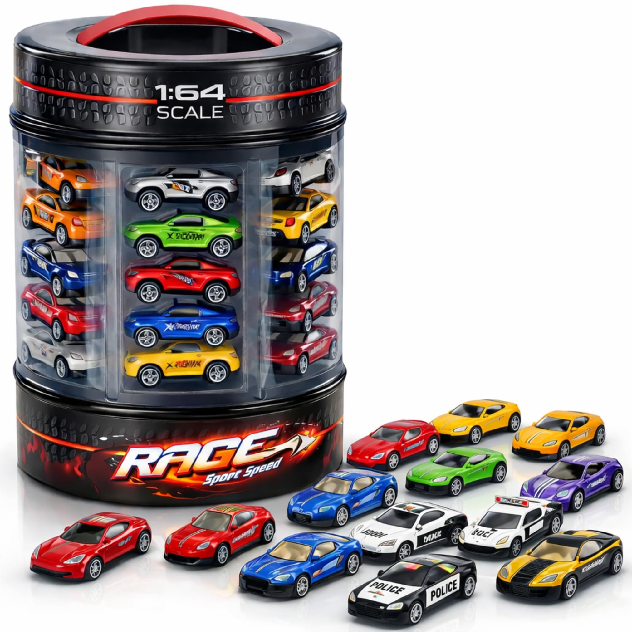 Liberty Imports 25 Piece Diecast Cars Pack Toy Playset in Storage Carrying Tub - 1:64 Scale Metal Alloy Die-cast Vehicles Collection for Kids