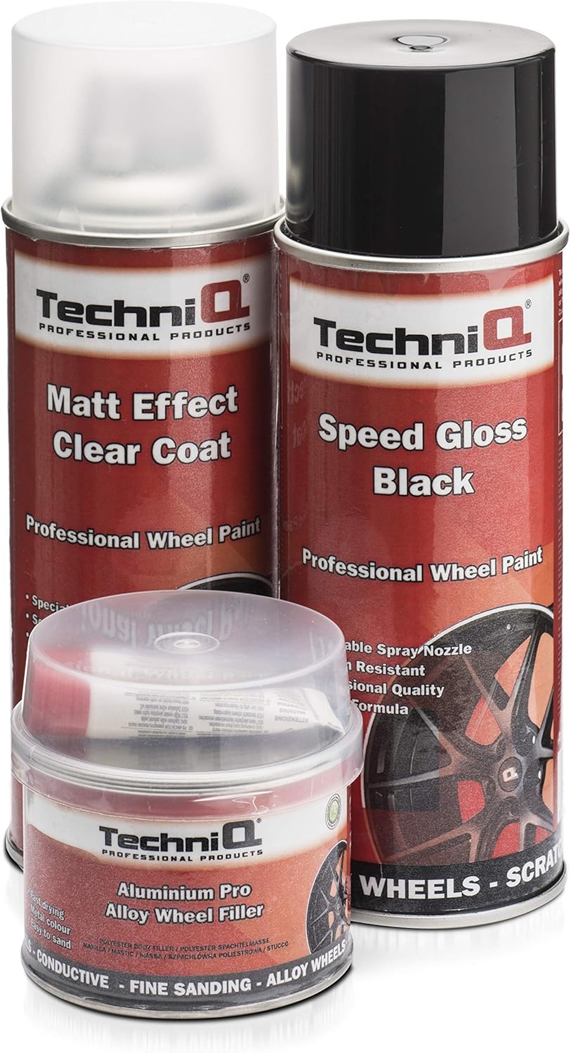TechniQ Speed Black Gloss Alloy Wheel Paint Kit 400ml x 1 Can + High