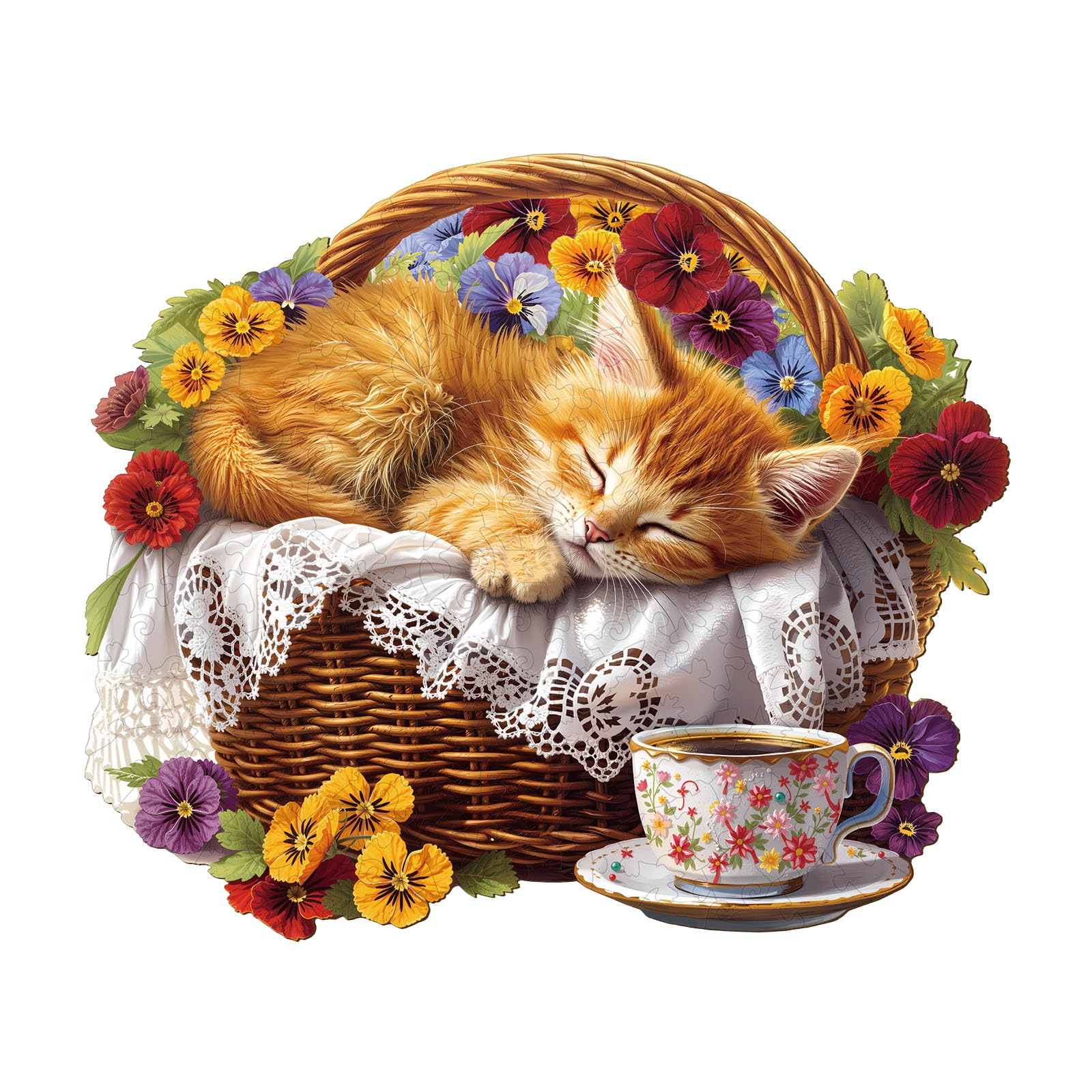 Jigfoxy Orange Cat Penguin Wooden Jigsaw Puzzles for Adults, 245pcs Unique Animal Shape Wood Puzzles, Birthday Gifts for Family Friend with wooden box(13.4 * 11.4in)