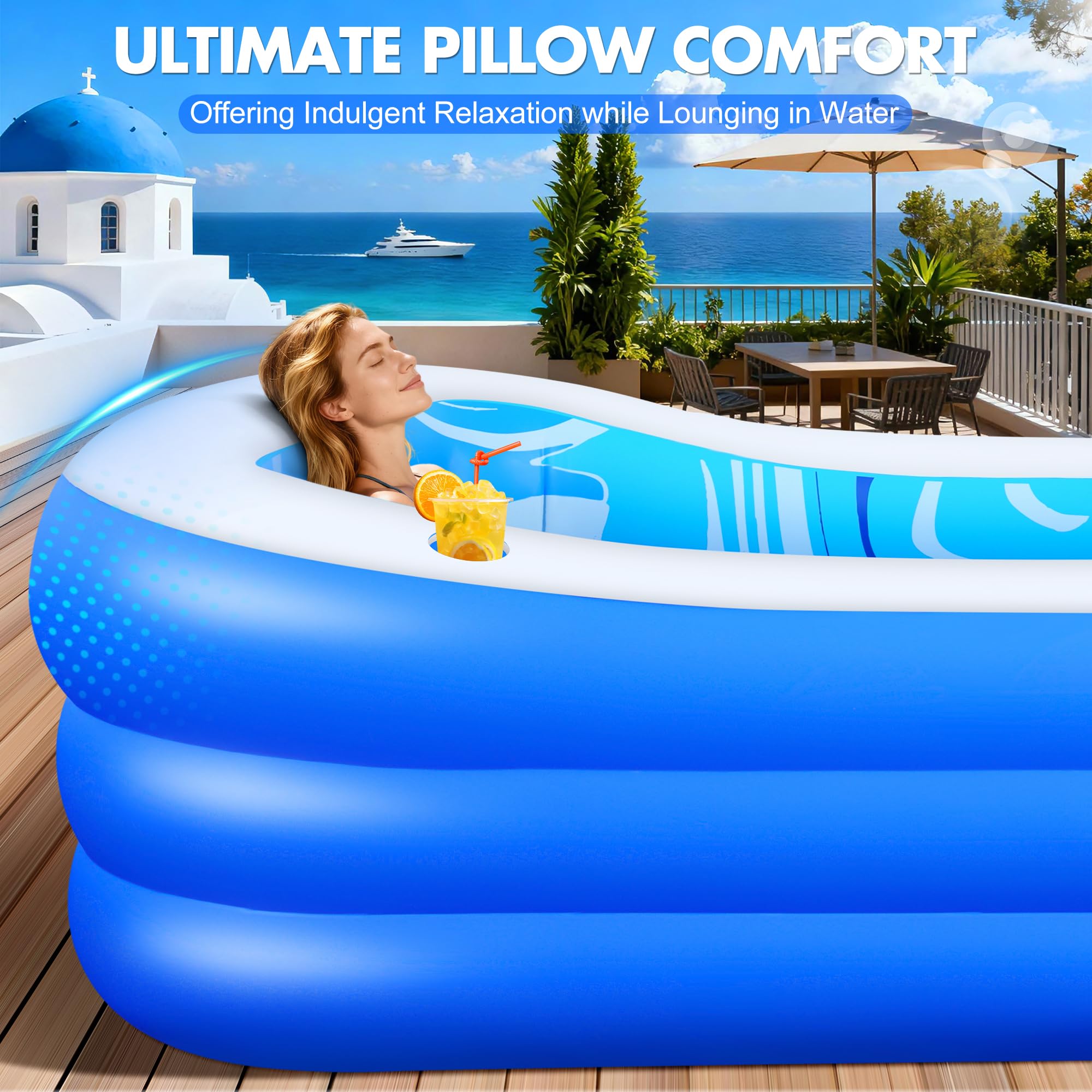 LuxBlue Piscina Hinchable Adultos, Piscina Inflable Familiar con Asiento y Respaldo, 0,5mm Espesor Grande Piscinas Hinchable Rectangular, 250*160*63cm Piscinas Insuflavel Adulto para Jardin Terraza