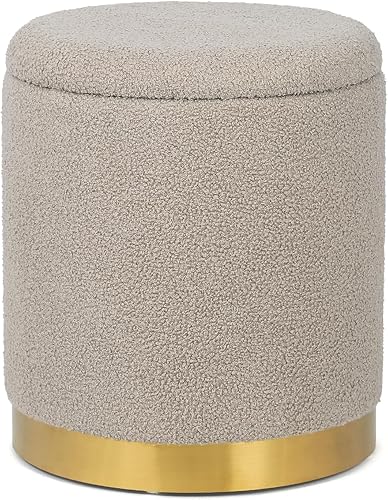Miniatura 9 de Homebeez Otomana redonda de terciopelo, silla de tocador, mesa auxiliar pequeña, taburete de pasillo para sala de estar y dormitorio, gris