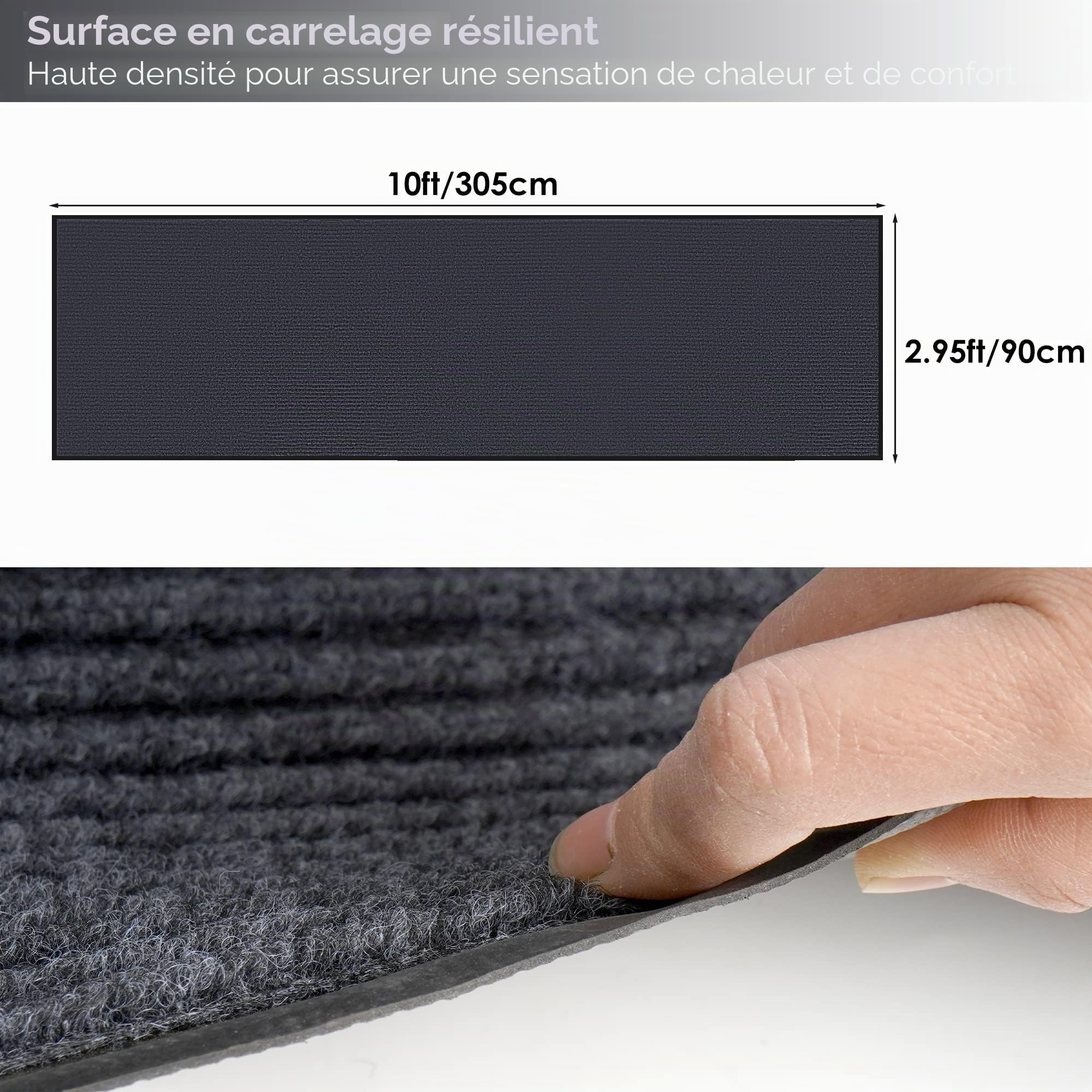 Nisorpa Tapis de couloir lavable et antidérapant avec envers en caoutchouc pour couloir, cuisine, salon - Gris - 300 x 90 cm