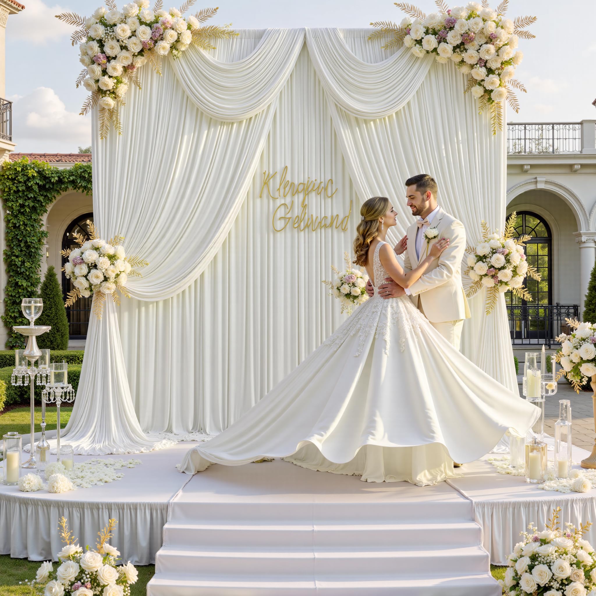 Faltenfreier elfenbeinfarbener Hintergrund für Hochzeitsfeiern, Polyester, elfenbeinfarben, Fotohintergrund, 2 Paneele, 1,5 x 3 m, für Babyparty, Fotoshooting, Verlobung, Geburtstag, Party,