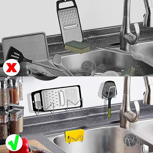 Miniatura 7 de Soporte adhesivo para esponja para fregadero de cocina, sin perforaciones, accesorios de cocina, colgador pegajoso, organizador de fregadero, gancho
