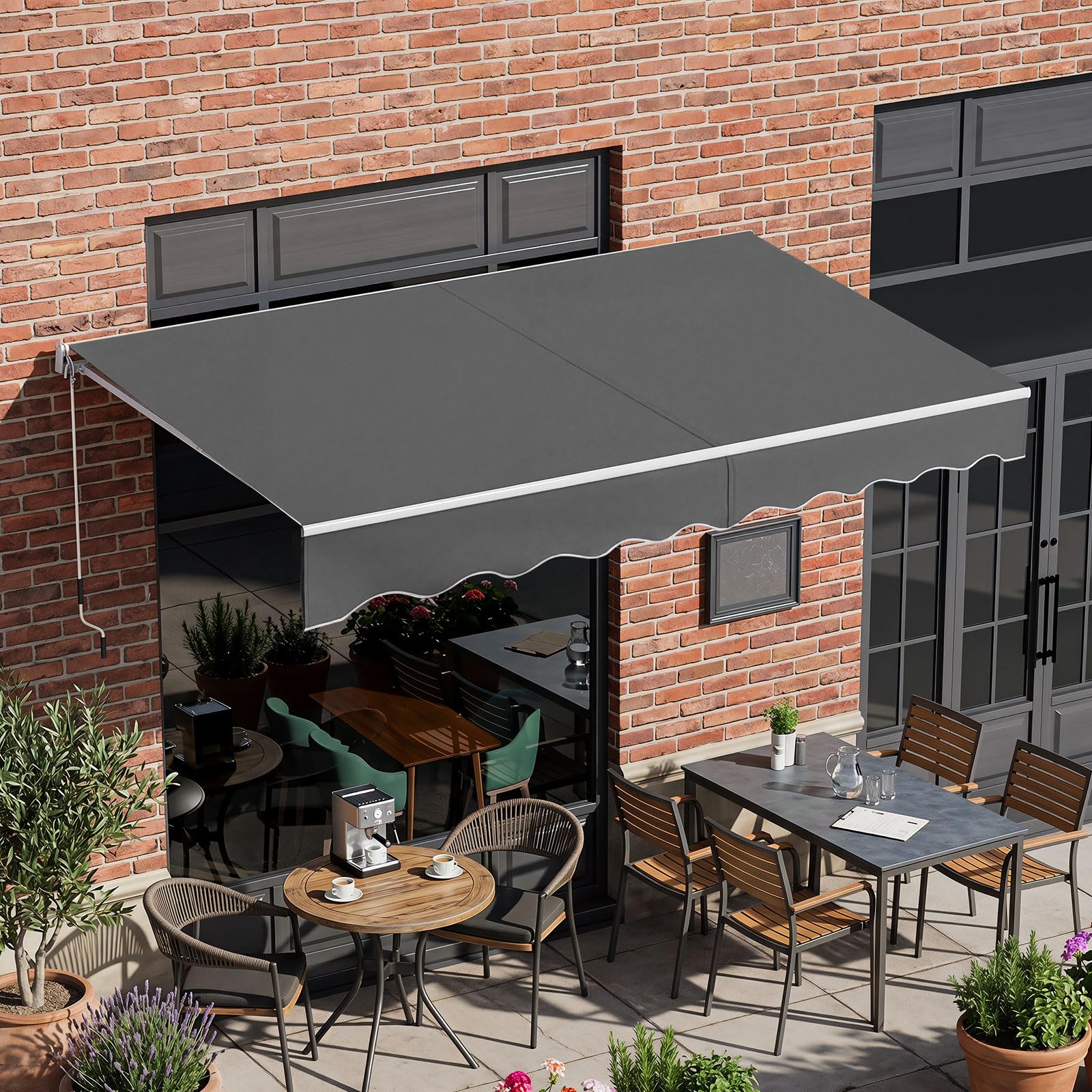 COSTWAY Tenda da Sole per Esterno Avvolgibile a Bracci Estensibili in Alluminio Impermeabile Grigio 245 x 200 cm