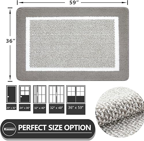 Miniatura 14 de REFETONE Indoor Doormat, Front Back Door Mat 20"x32" Absorbent Rubber Backing Non Slip Door Mats, Machine Washable Low-Profile Entry Rug, Resist Grey