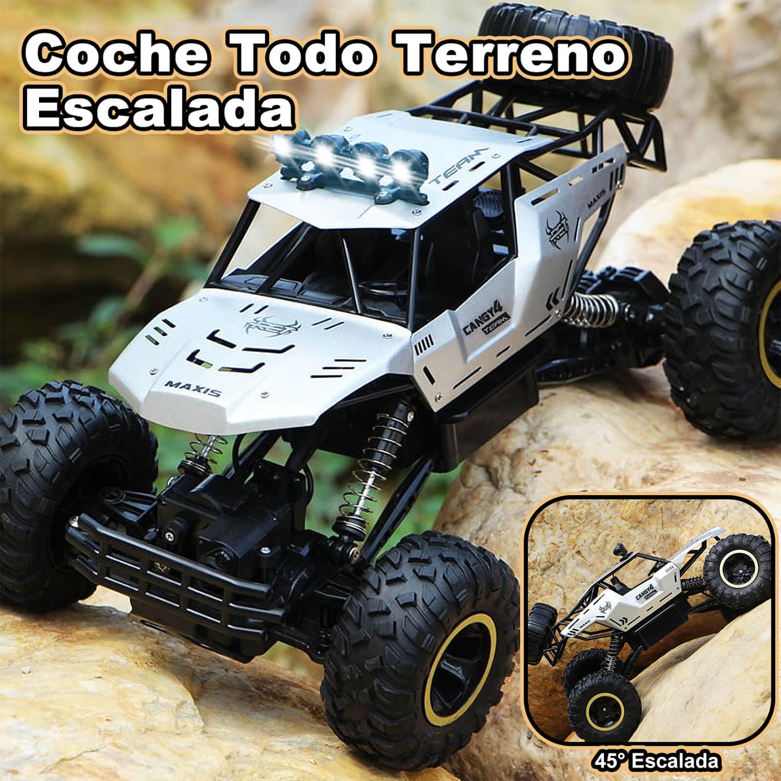 Jiakora Coche teledirigido Grande 1:12, 2,4 GHz RC Coche para niños, Monster Truck teledirigido, Buggy de aleación 4WD con luz LED, 2 baterías, RC Cars Juguetes Regalos para niños a Partir de 3 años