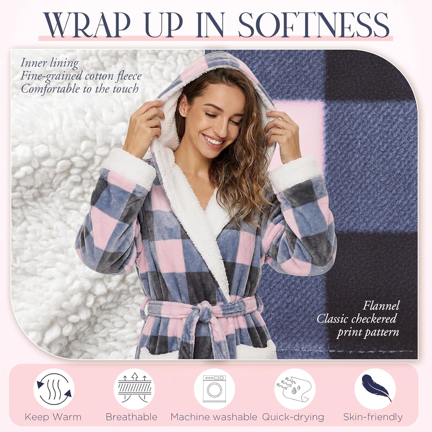 Bonuci Plush Hooded Robe for Women Long Flannel House Coat Soft Warm Fuzzy Bathrobe Sleepwear Bath Spa Valentine Winter Gift