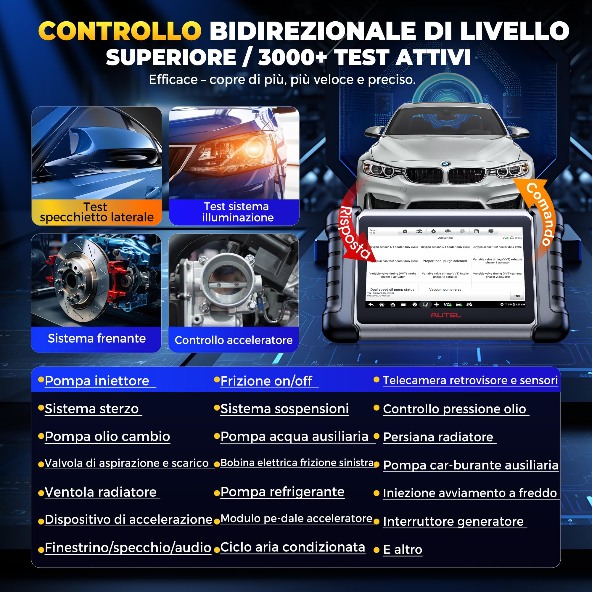 Autel MaxiCOM MK808BT PRO: 2026 Strumento Diagnostico Bidirezionale per Auto, Evoluzione di MK808S, MX808S, MK900 e MX900. Funzionalità pari al MK900BT, 3000+ Test, 28+ Servizi e Sistema Completo