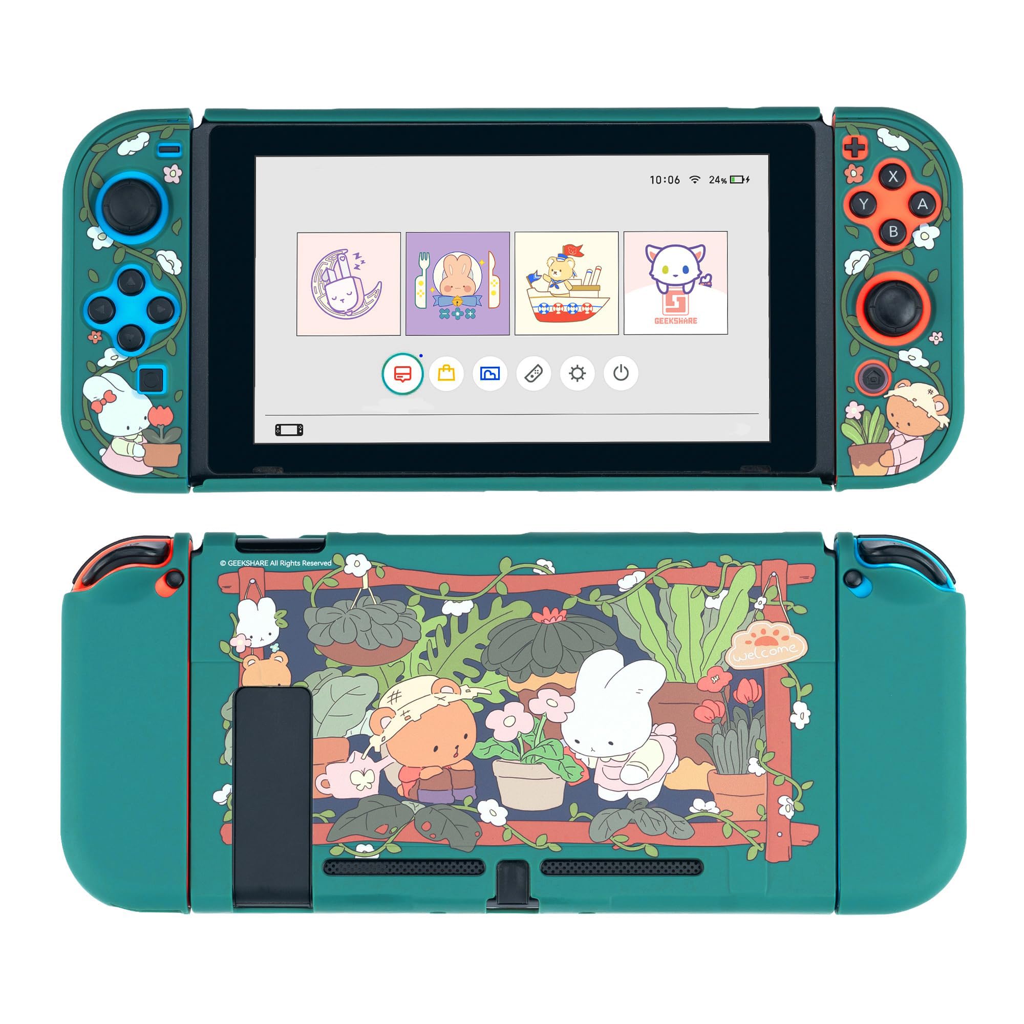 GeekShare Protective Case Compatible with Switch Kawaii Switch Slim Cover Case Hard Protective Shell for Switch and Game Console - Bunny Garden