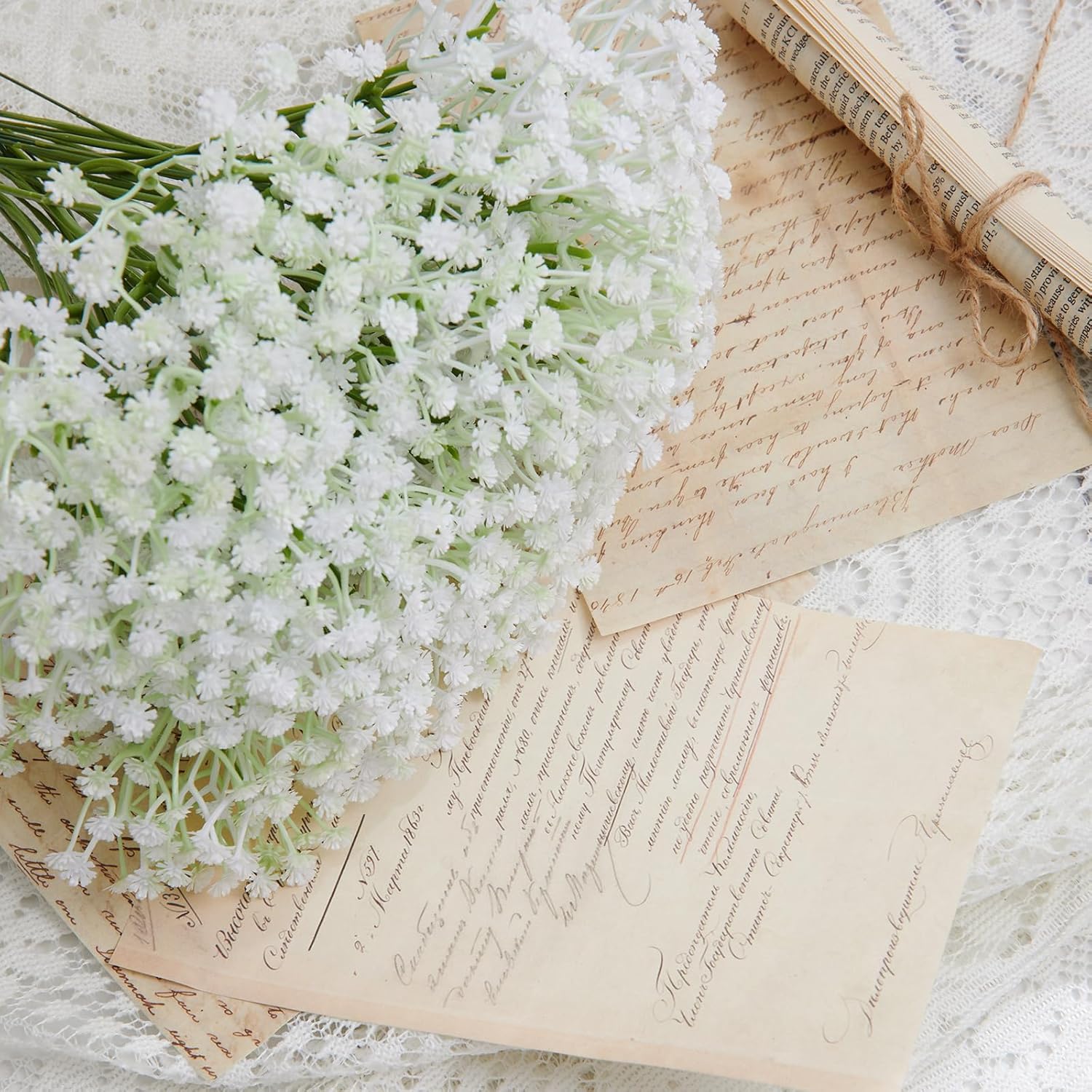 100 Pcs Babys Breath Artificial Flowers White Baby Breath Flowers Artificial Bulk,Real Touch Fake Flowers Baby's Breath for Wedding Party Home Garden Decoration