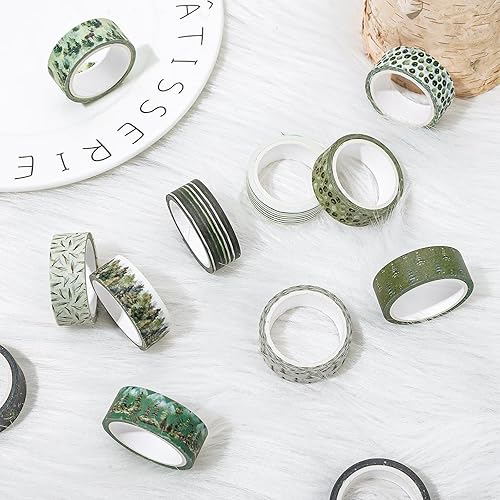 Miniatura 5 de Whaline 12 rollos de cinta washi con temática forestal de acuarela, bosque, cinta decorativa de árbol verde, cinta adhesiva para cumpleaños,