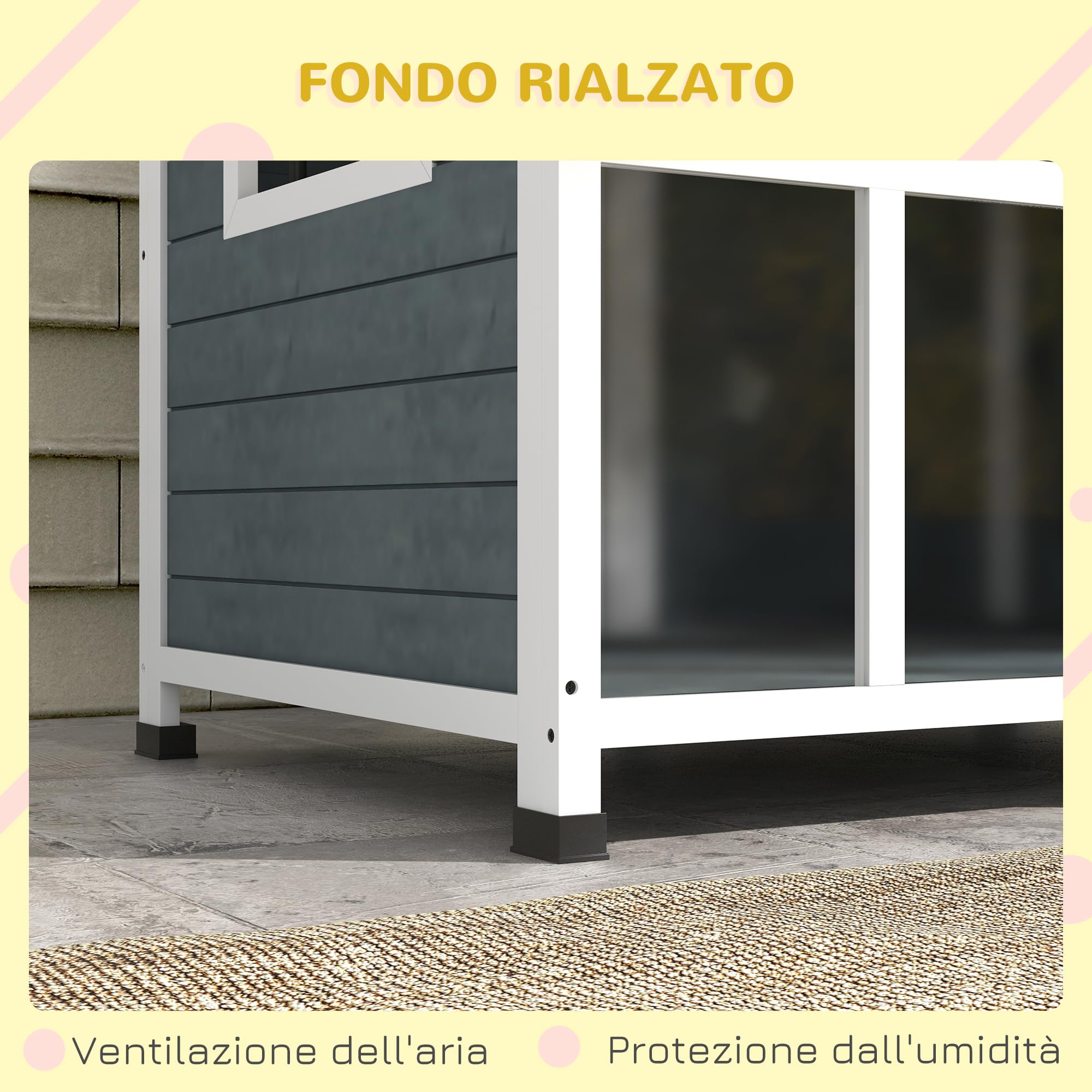 PawHut Cuccia per Cani da Esterno in Legno, Casetta per Cani con Tenda Protettiva, Finestra e Tetto Apribile, Cani Taglia Media max. 20 kg, 101x66.5x70.5cm, Grigio Scuro