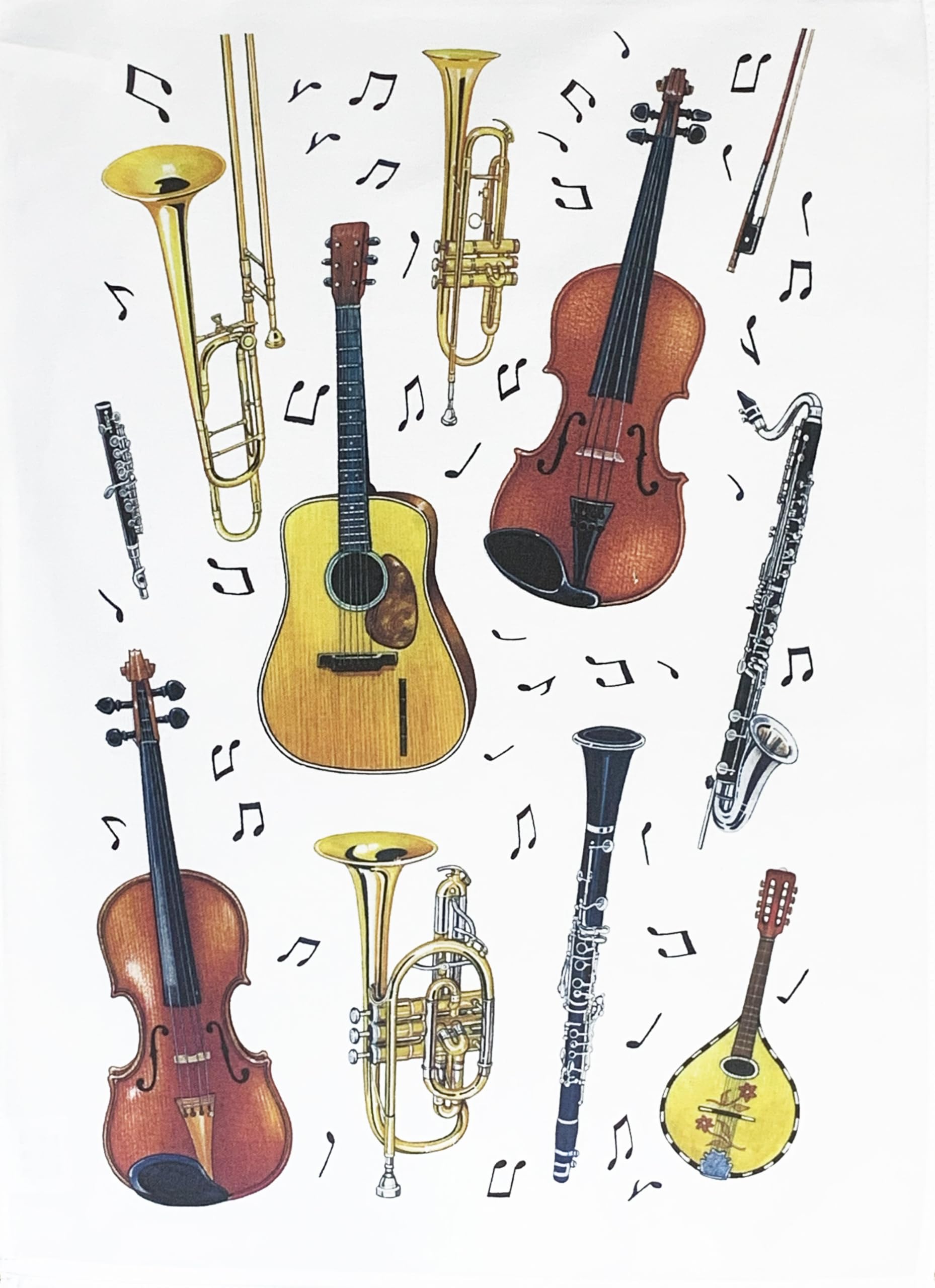 Half A Donkey White The Instruments Collection - Strings And Brass Large Cotton Tea Towel