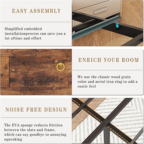 Miniatura 8 de Marcos de cama tamaño King con cabecera de almacenamiento y 4 cajones, marco de cama de plataforma estilo granja con estación de carga y luces LED,