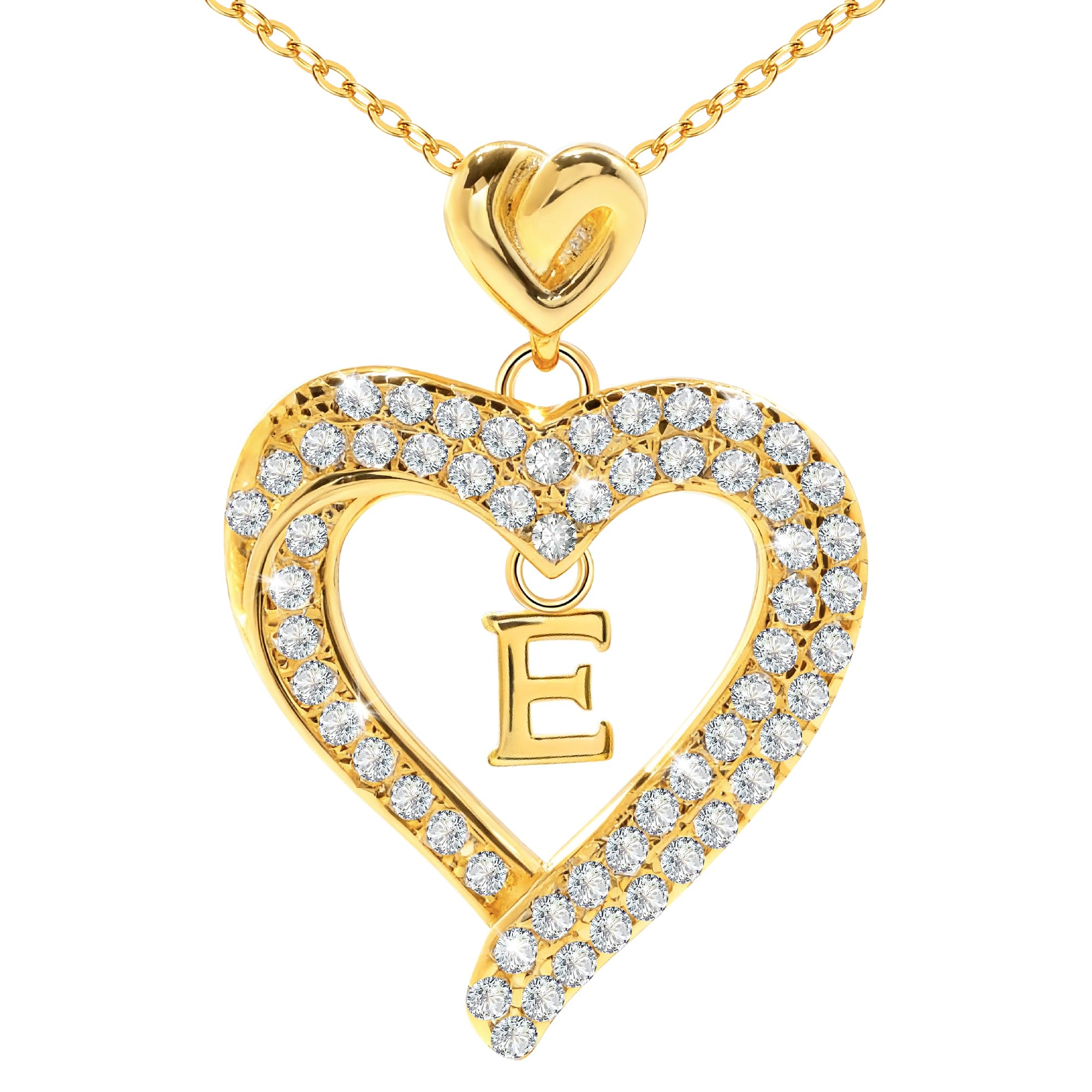 Collier cœur en plaqué or blanc 18k avec initiale de A à Z et chaîne argent - 7