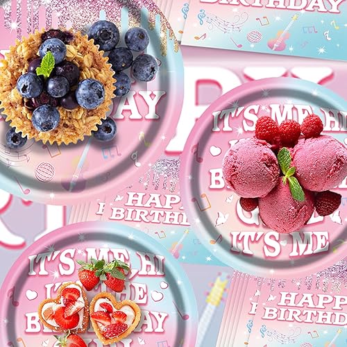 Miniatura 5 de Juego de vajilla para fiesta de cumpleaños para niñas, platos de papel y servilletas de cumpleaños, suministros de fiesta, decoración de fiesta de