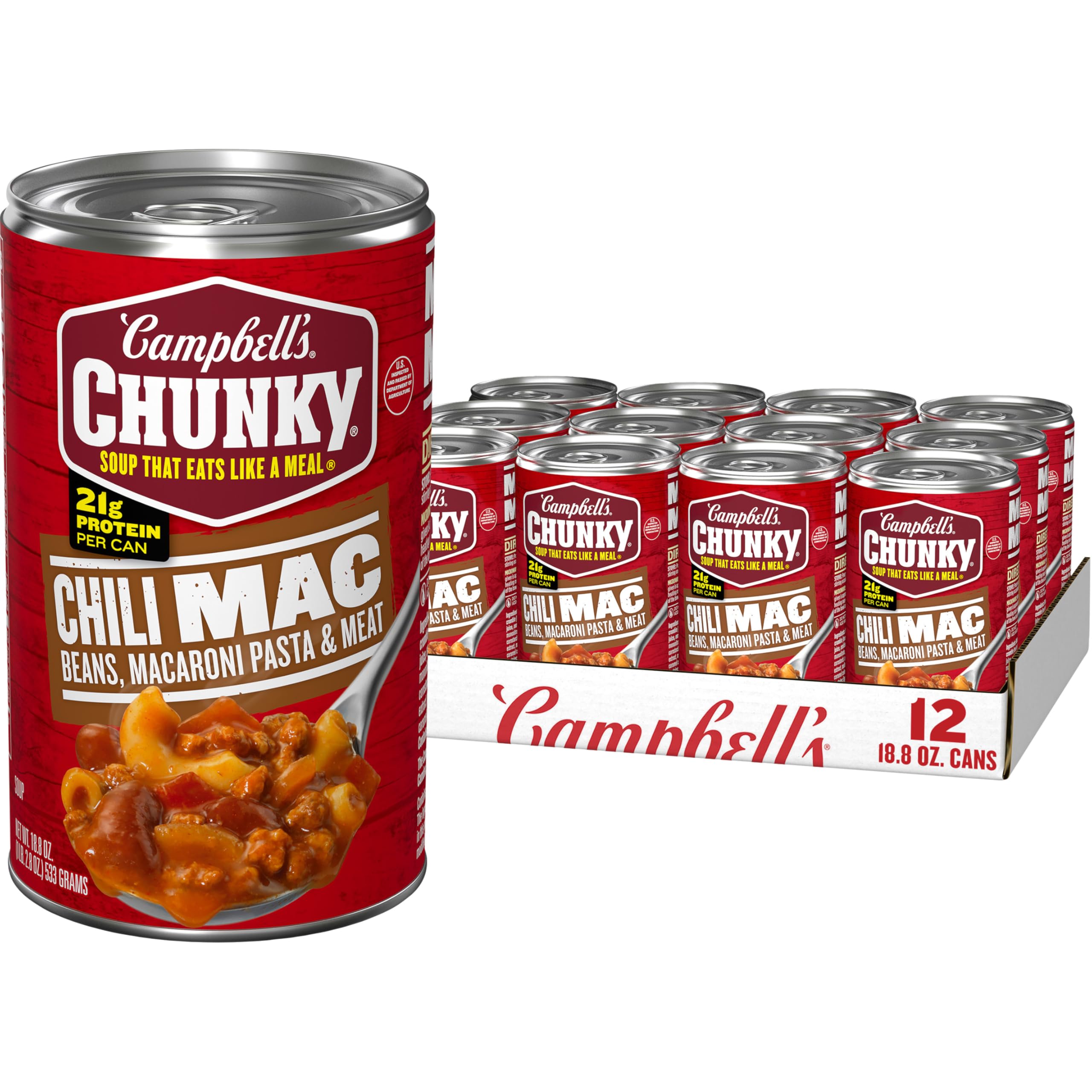 Campbell’s Chunky Chili Mac Soup, 18.8 oz Can (12 Pack)