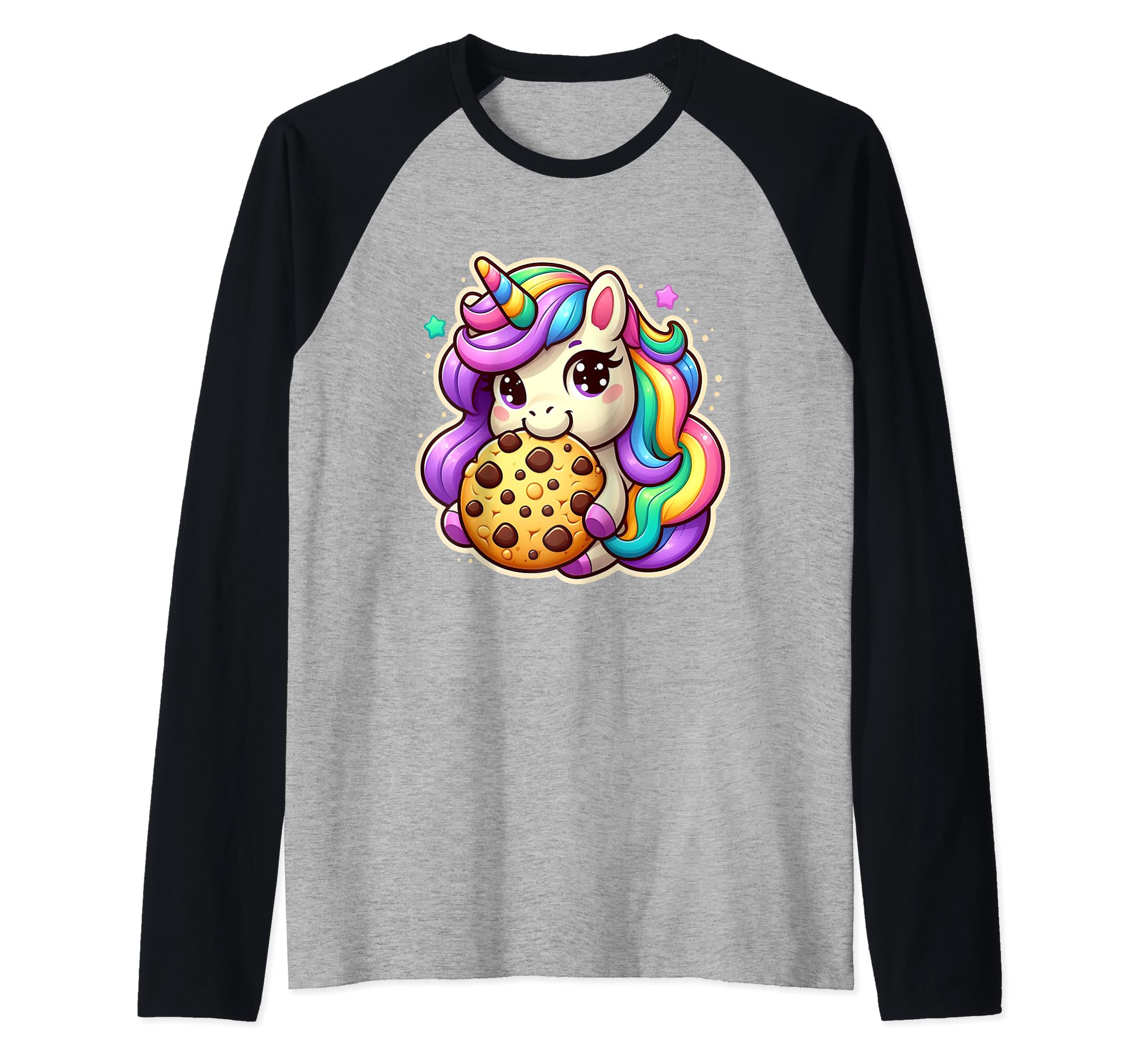 Unicorn Eating Chocolate Chip Cookies Raglan Baseball Tee
