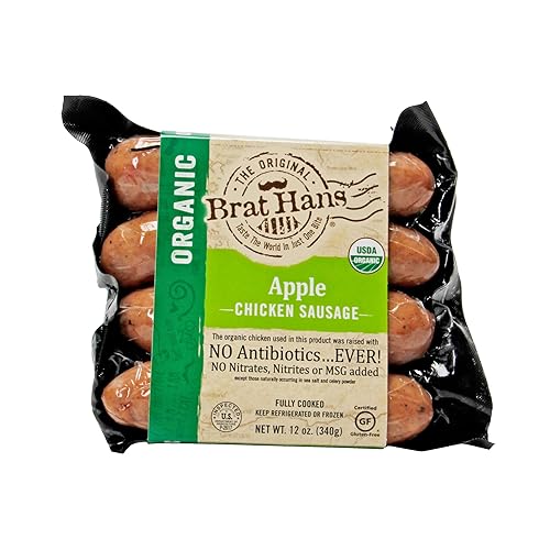 The Original Brat Hans Salchicha orgánica de pollo con manzana, 12 onzas