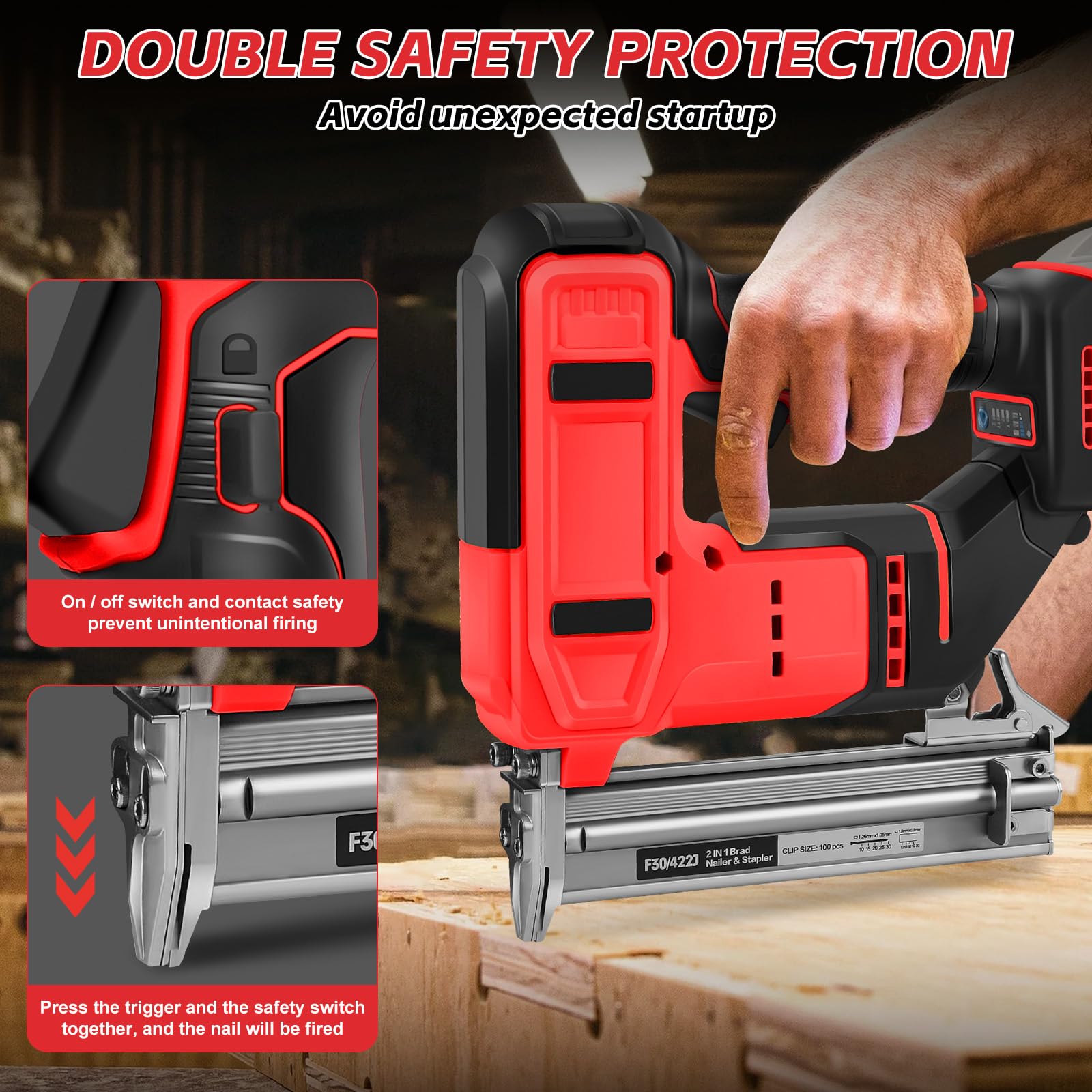 Set di chiodatrici a batteria da 18 GA, compatibile con Milwaukee 18 V, 2 in 1, pistola per unghie senza spazzole, con 500 chiodi e 500 staffe, per fai da te, lavorazione del legno