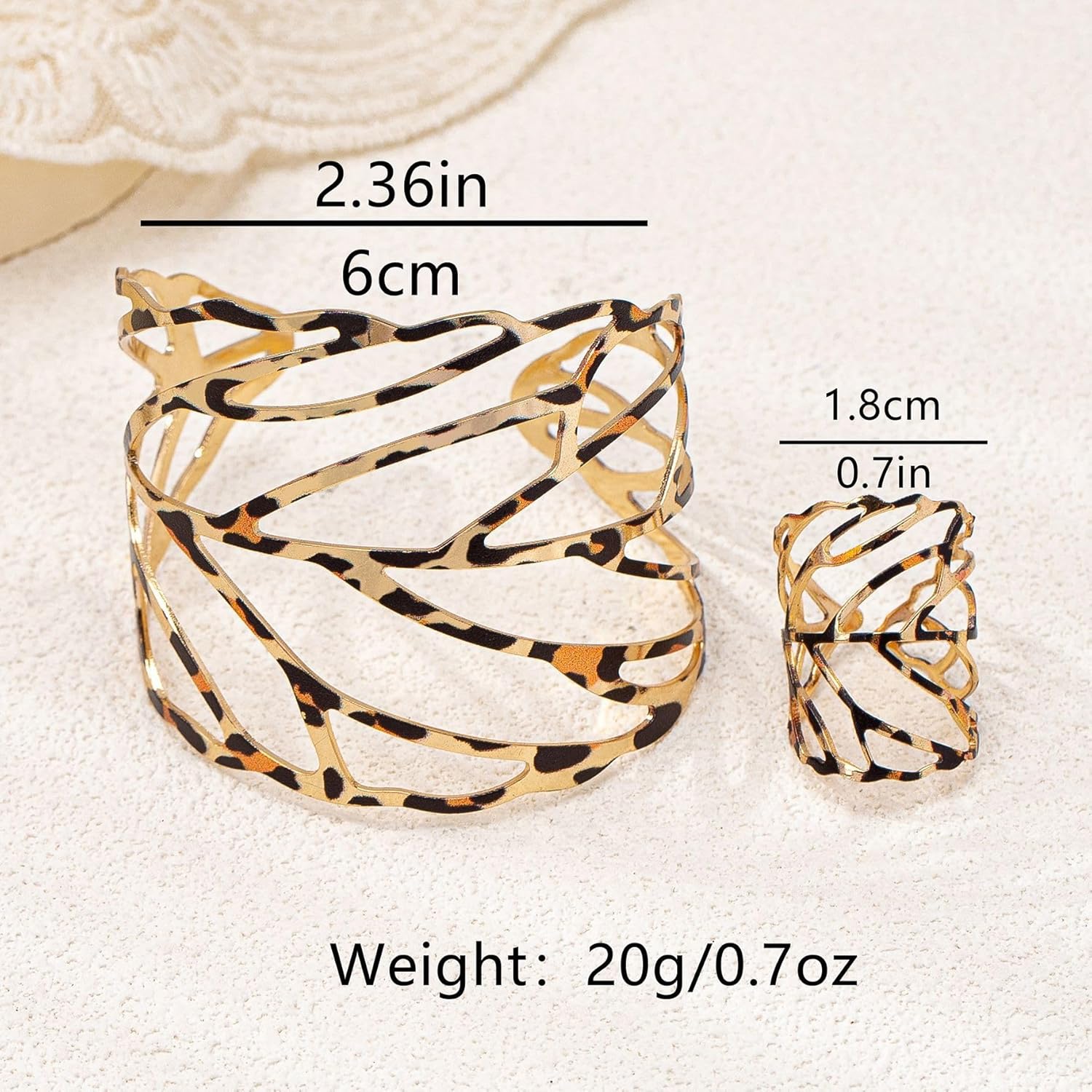 Leopard Bangle Bracelets Ring Sets for Women,Gold Bangle Bracelet, 2Pcs Set Gold Jewelry Stackable Cuff Gift - Image 5