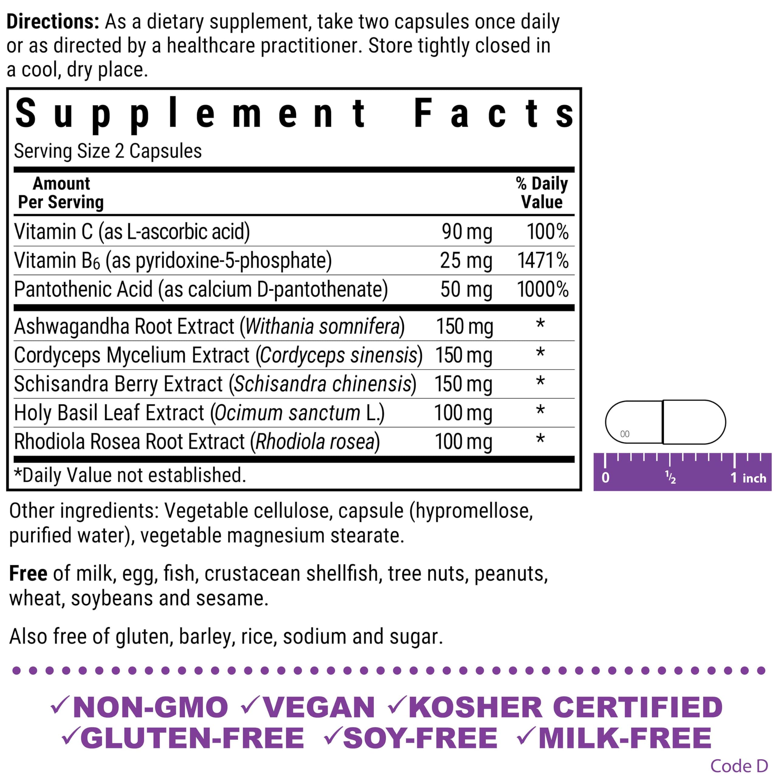 Bluebonnet Nutrition Adrenal Support, Energy & Mood*, Non-GMO, Vegan, Kosher Certified, Gluten-Free, Soy-Free, Dairy-Free, 60 Vegetable Capsules, 30 Servings — Amazon image 2