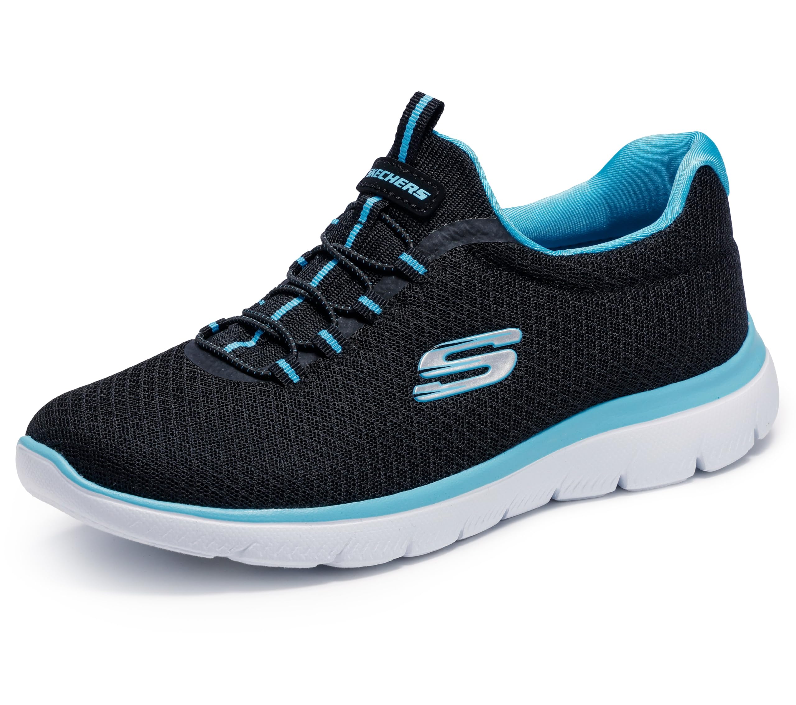 Skechers Damen Summits Sneaker, Black Turquoise, 40 EU