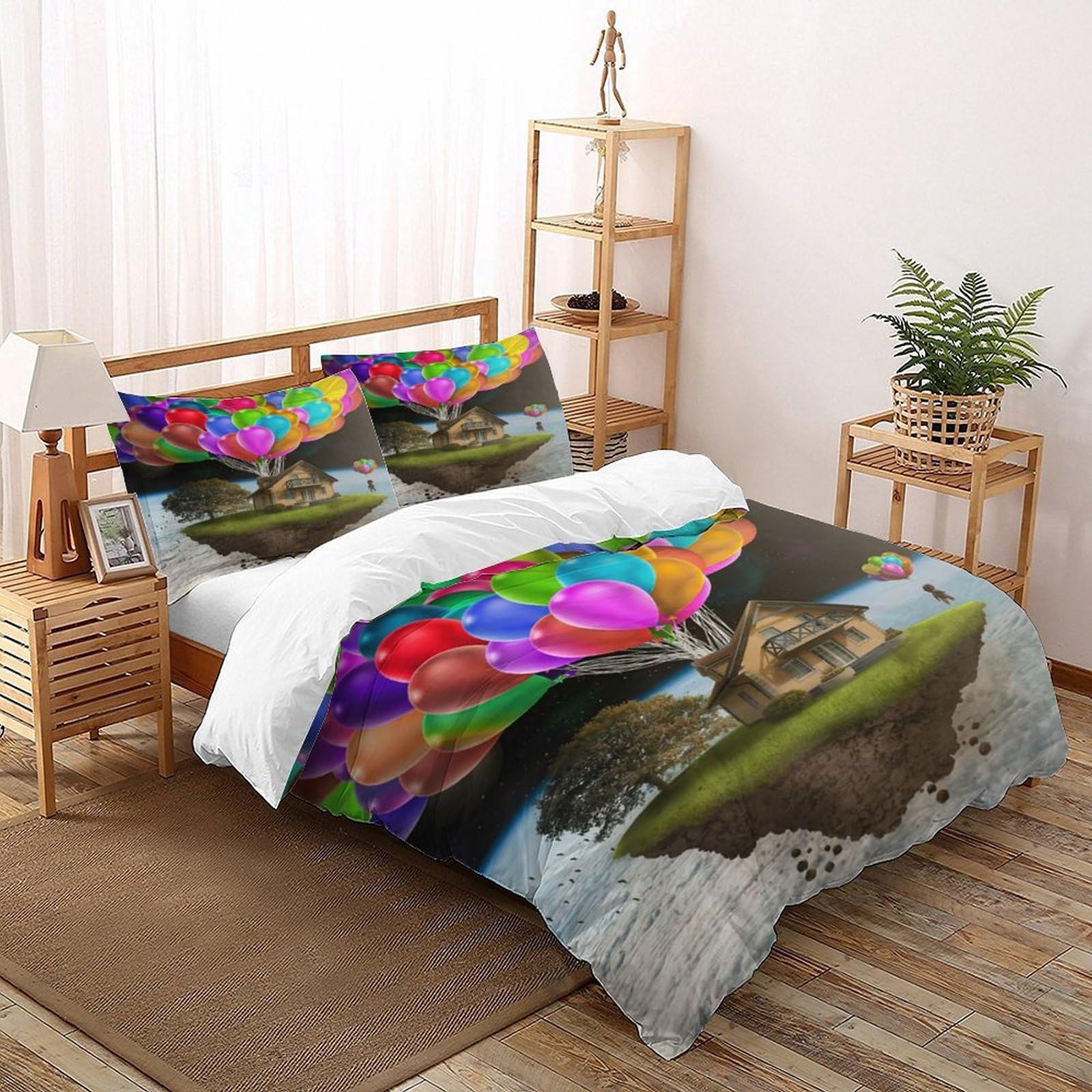 Balloons House Bedding Set Theme Bedspread Plant Printing Duvet Cover Set Chic Breathable Quilt Cover for Boys&Girls with Pillowcase Super King（260x220cm）