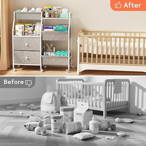 Miniatura 7 de DTK Organizador de pañales para bebé, carrito de pañales rodante de 3 niveles con divisores y cajones, carrito de almacenamiento móvil para bebé