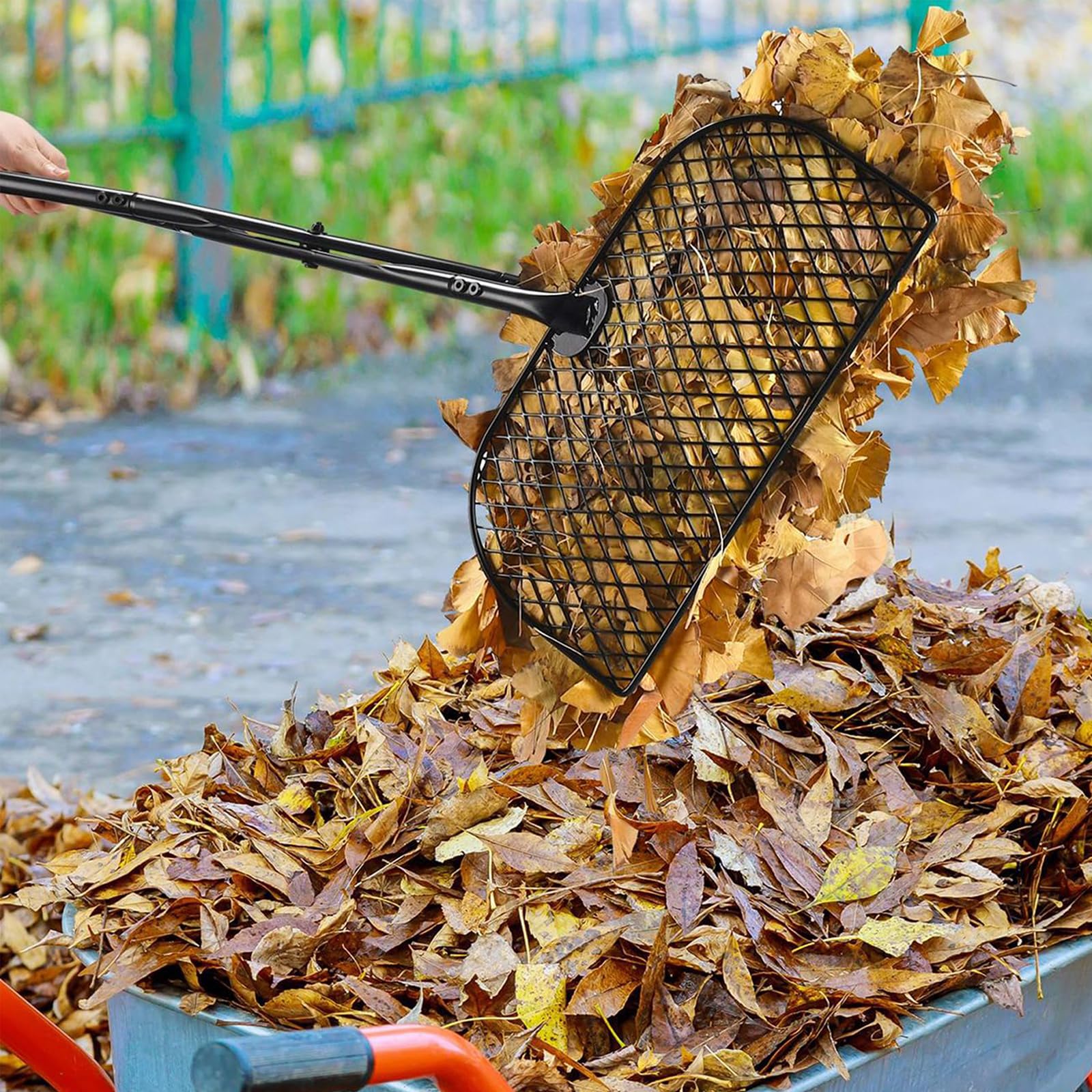 Barredora de hojas ligera y ergonómica para mantenimiento de parques de áreas grandes con marco de acero al carbono, resistente, colección de hojas de jardinería, limpieza de patio