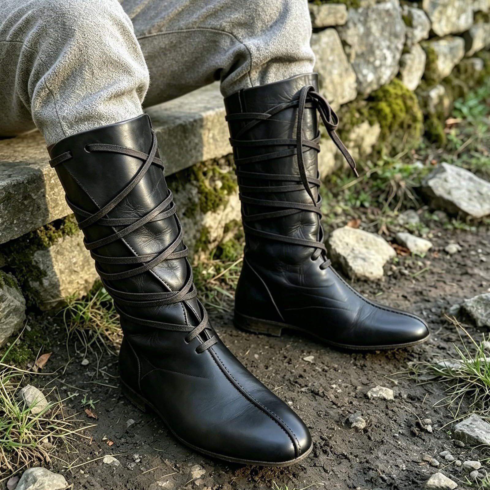 Botas atemporales de Media caña con Suela Plana para Mujer: Botines clásicos con Cordones, Punta Redonda, Correas seguras y diseño fácil de Poner, Antideslizantes y cómodas_1