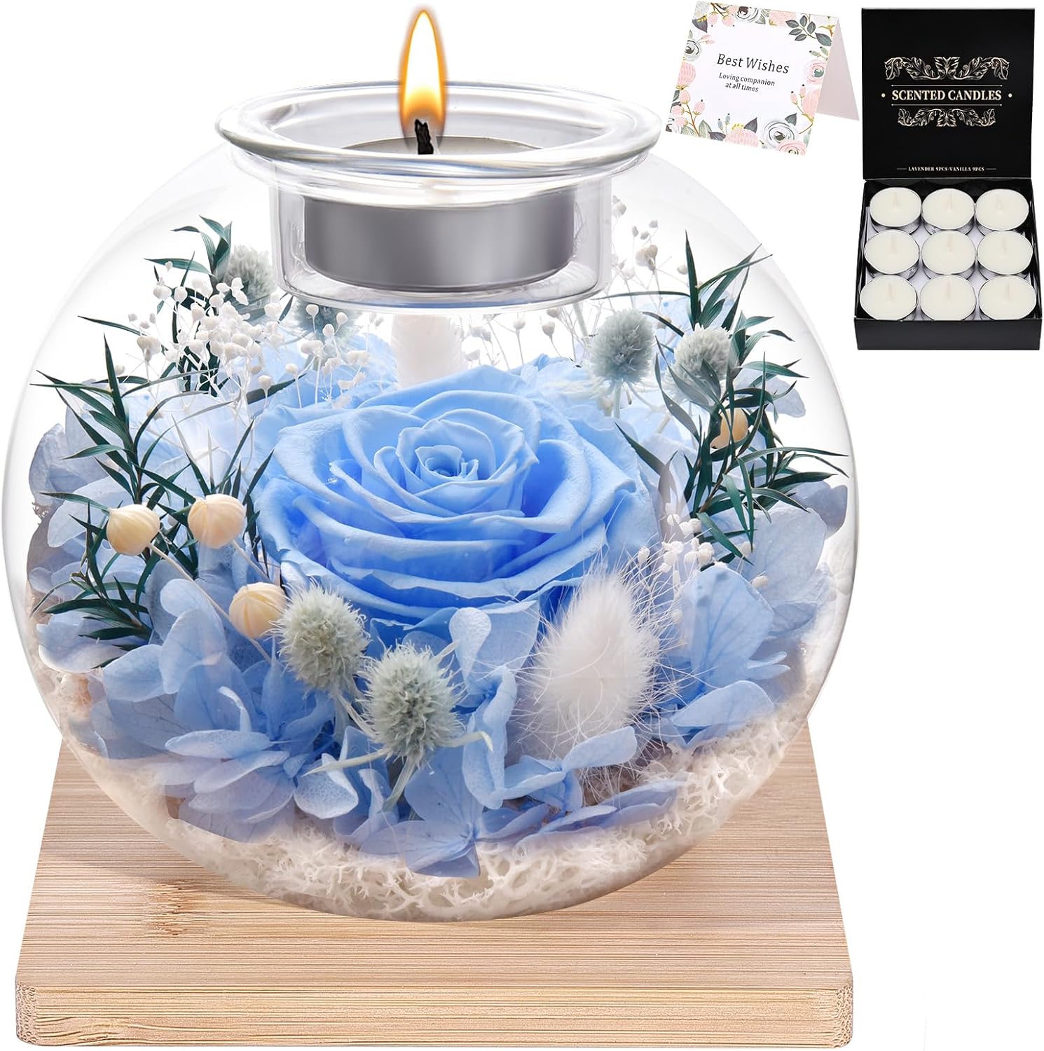 Valentines Birthday Gifts for Women Preserved Roses in Glass Dome with Scented - Romantic Preserved Flower for Women, Girlfriend, Wife, Mom, Grandma, Sister, Her-Blue