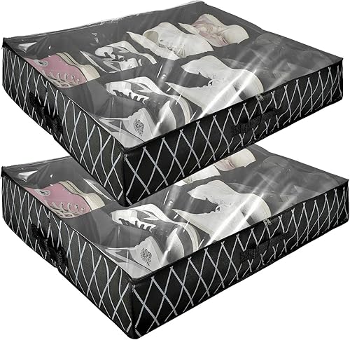 DAYARD Caja de almacenamiento para zapatos debajo de la cama con cremallera y asas solución de almacenamiento debajo de la cama juego de 2 para 20