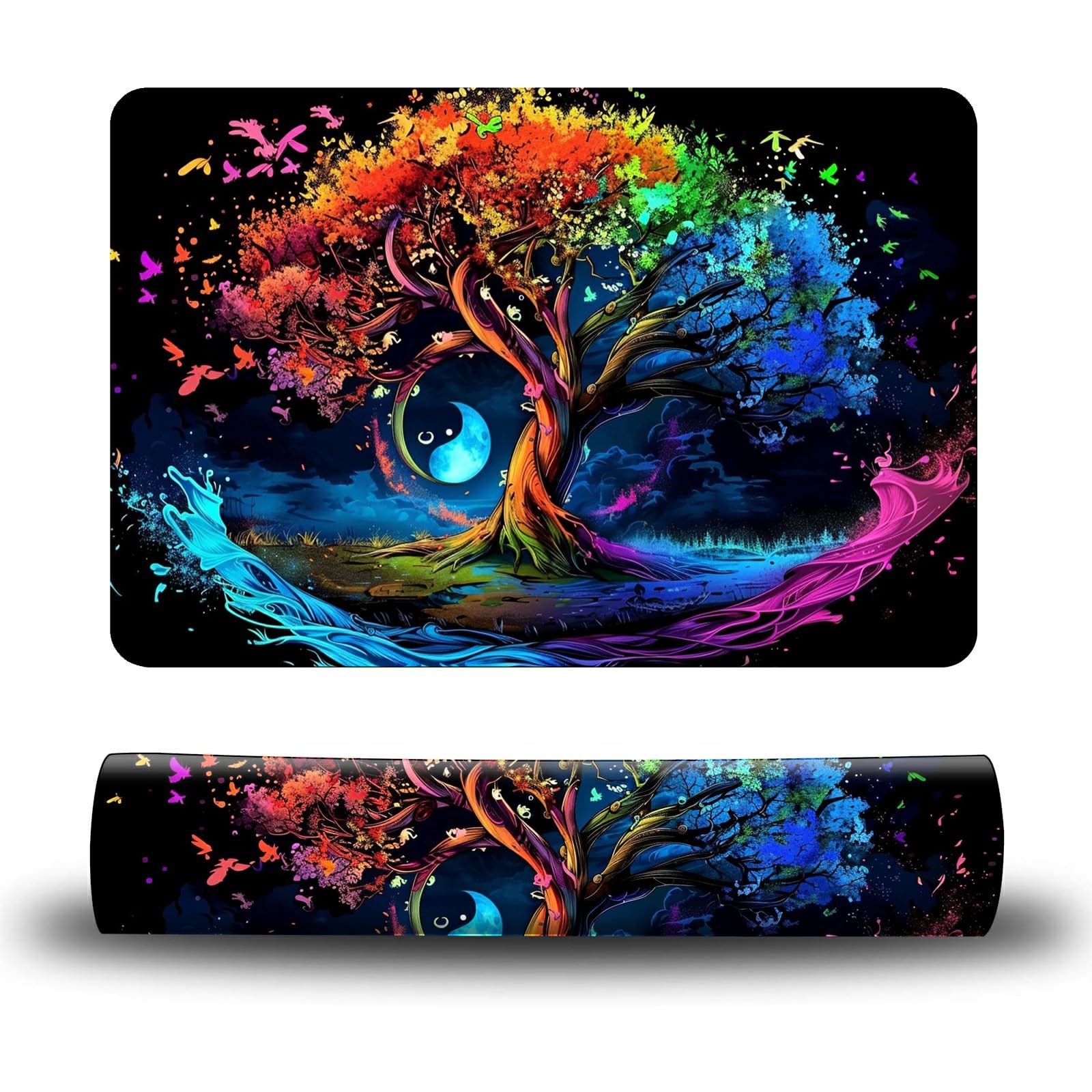Dikoer Dog Food Mat, 15.7" x 23.6" Absorbent Pet Feeding Mat for Food and Water, Waterproof Diatom Mud Pet Placemat with Non-Slip Rubber Backing, Easy Clean Cat Bowl Mat for Floors - Black Tree Art