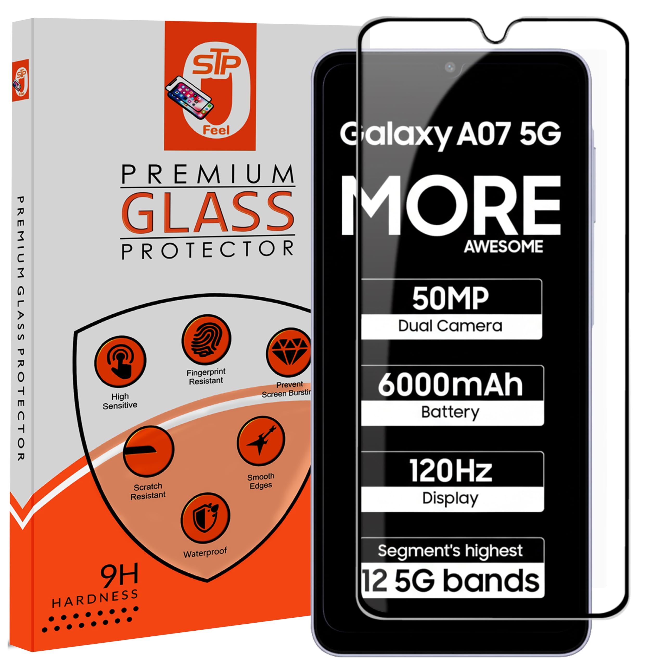 STP FEEL® Premium HD+ Tempered Glass Screen Protector Guard Compatible For Samsung Galaxy A07 5G / Galaxy A07 4G (6.7 Inch, Pack of 1) | Edge to Edge Coverage With Easy to installation kit