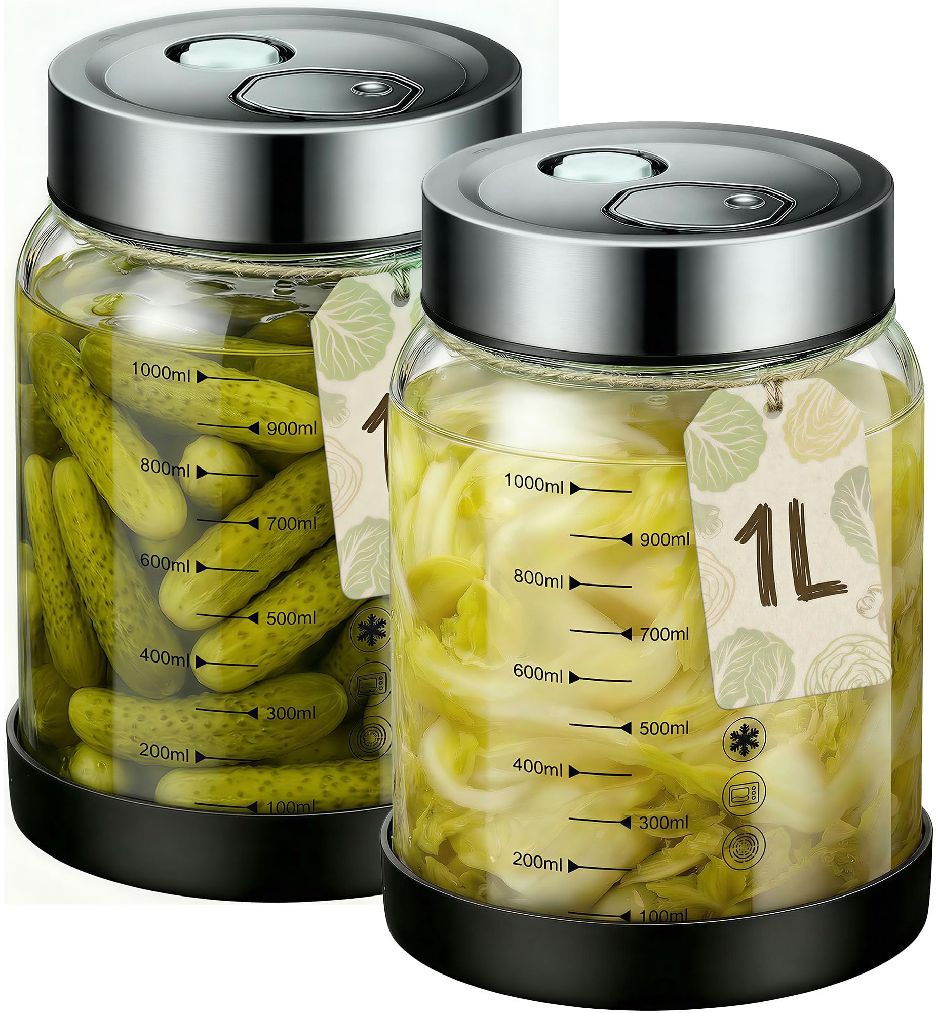MEEQUE Fermentierglas mit Deckel - Gärglas Einmachglas zum Auskochen Geeignet, Kefir Glas Fermentiergläser mit Gärventil, Sauerkraut Fermentationsglas, Kimchi Behälter Jar für Gurke/Sauerkraut