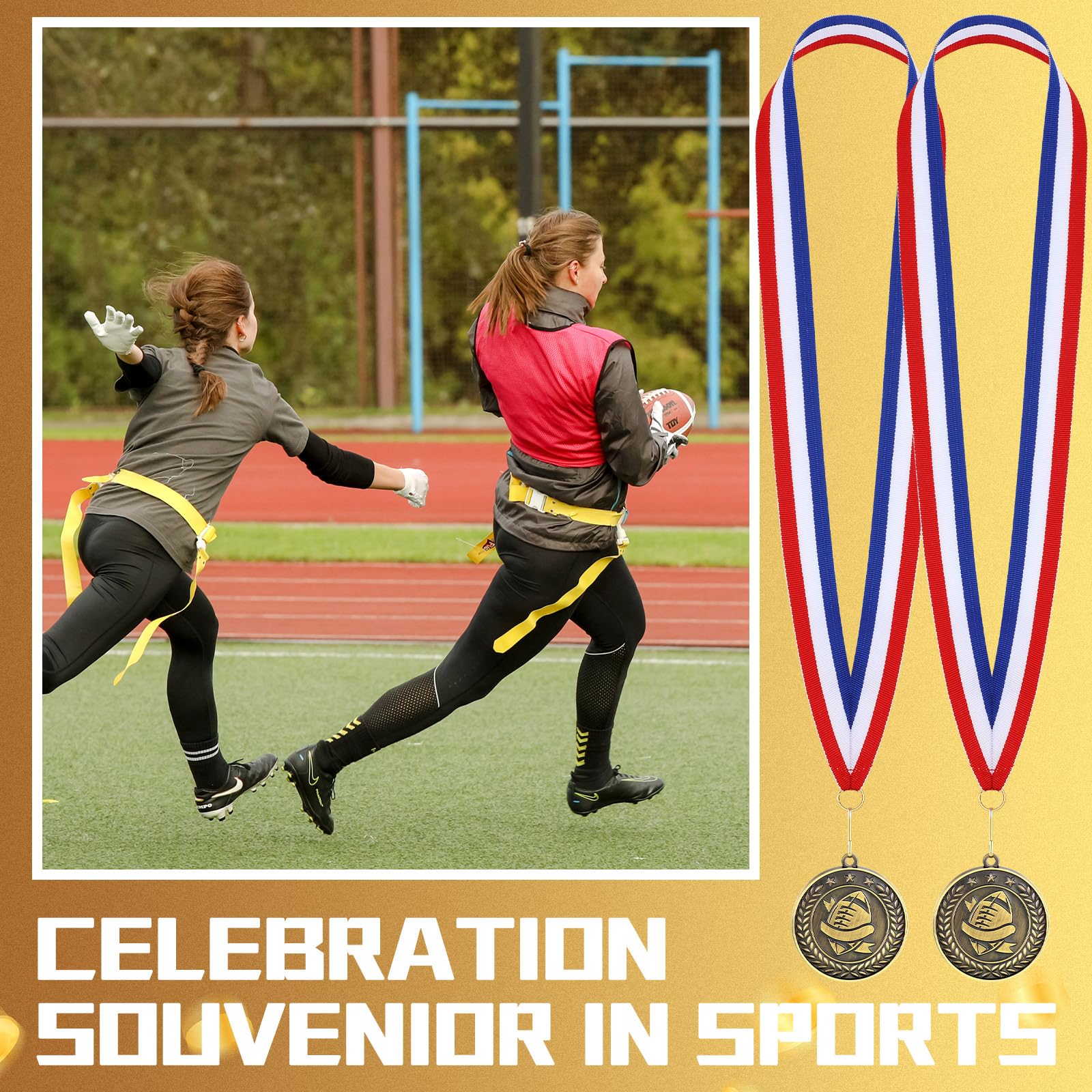 Ecally 21 medallas de fútbol con bandera, medallas de premio de fútbol con cintas para el cuello, trofeo de fútbol para niños, medallas de fútbol para fiestas deportivas, regalo ganador