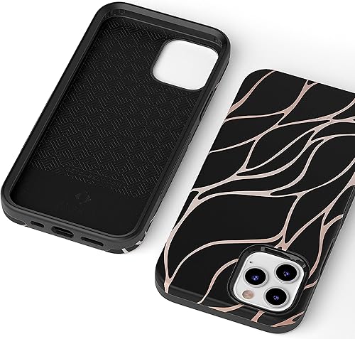 Miniatura 7 de Casely Funda para iPhone 1212 Pro  Funda de ondas metálicas negras y doradas con cobertura de 360 grados para tu teléfono, recortes precisos,