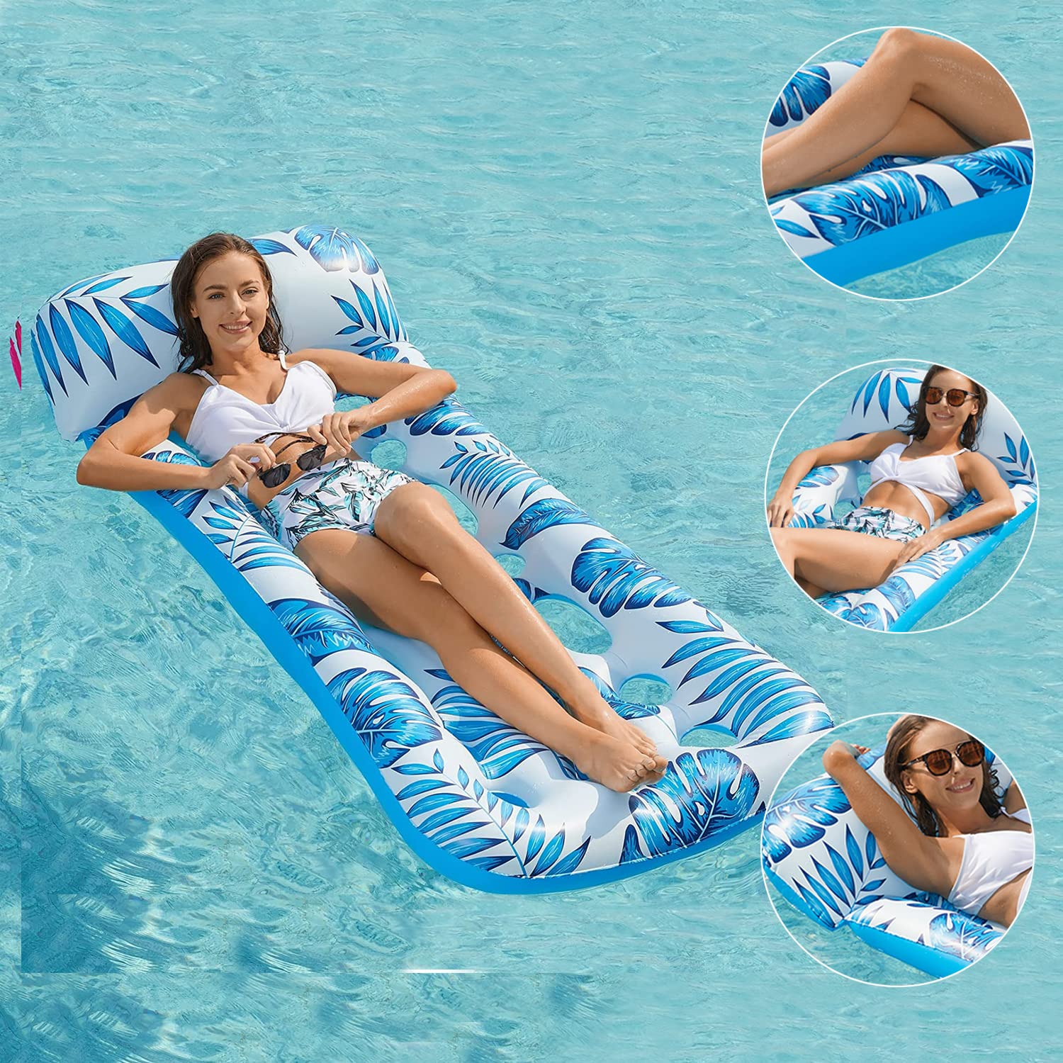 Gonfiabile Galleggiante Amaca d'acqua Piscina con Poggiatesta Zattera da letto per sedia galleggiante ad aria porosa per attività d'acqua estiva all'aria aperta, 185 x 85 cm