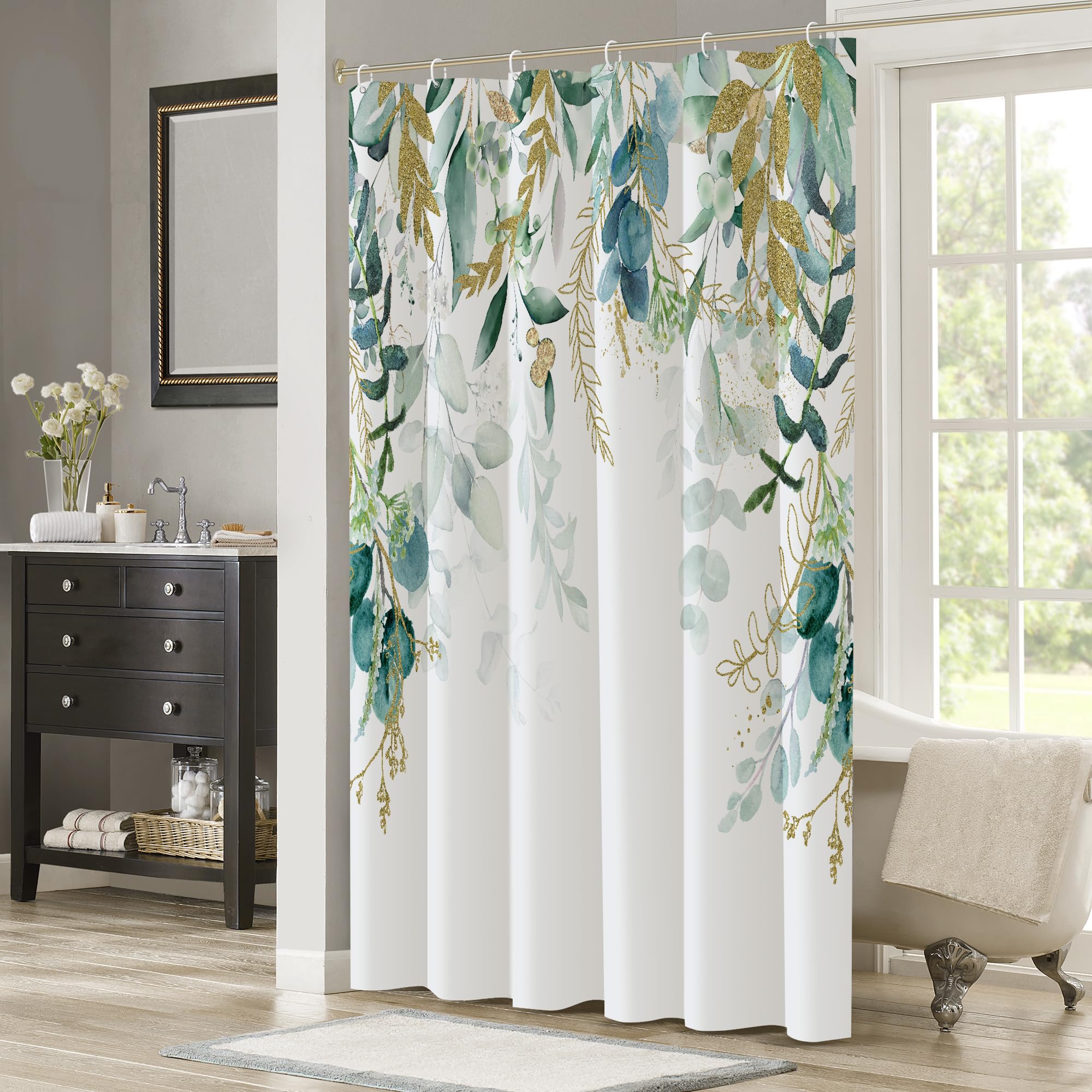 COZZSNUGE Tenda Doccia Foglie Blu, Tenda da Bagno Foglie Fiore Pianta