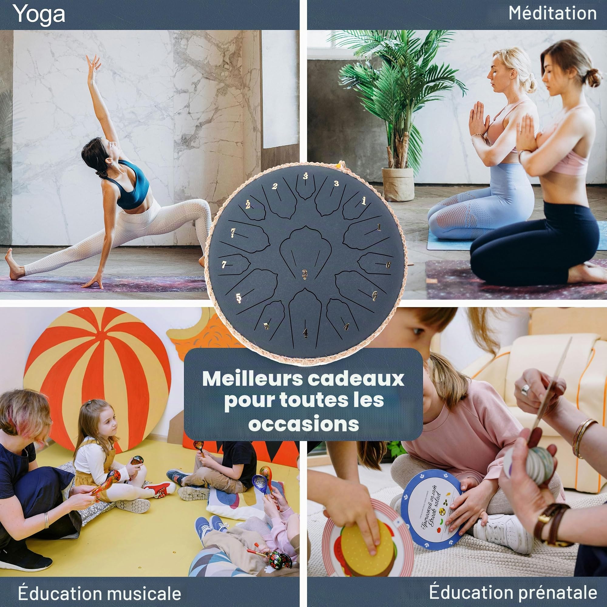 Handpan, Steel Drum, Hand Pan Drum, Bleu Marine | Steel Tongue Drum 15 Notes 12 Pouces 30cm C Majeur, Tambour à Langue en Acier Méditation et Yoga, Rain Drum Tambour a Pluie