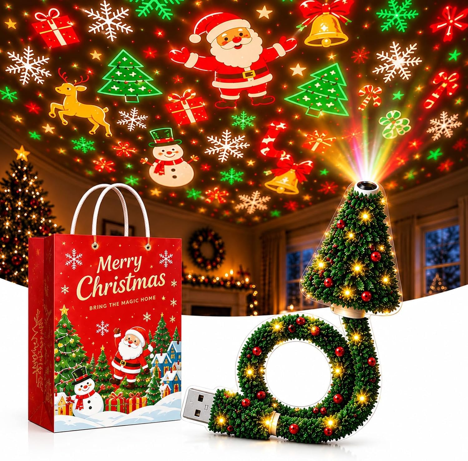 Christmas Projector Light, Plug and Play HD Christmas Projector