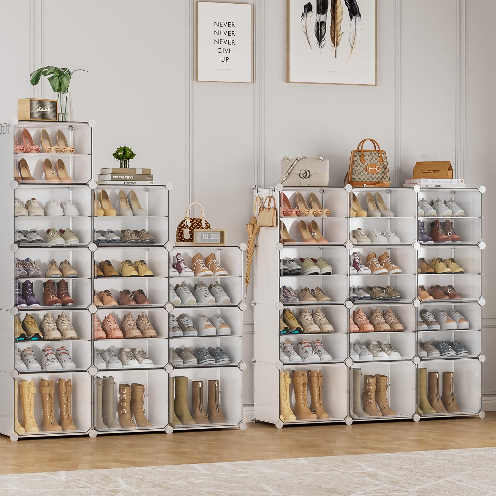 Étagère à Chaussures avec 44 Compartiments, étagère à Chaussures Haute et étroite, étagère à Chaussures Blanche, Armoire à Chaussures Haute fermée pour Garde-Robe, Couloir, Chambre à Coucher