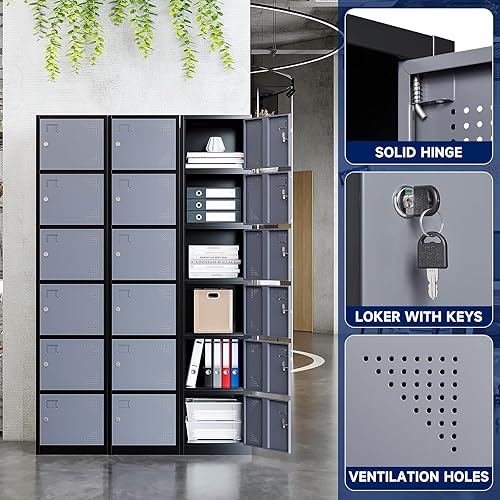Miniatura 4 de Yizosh Armario de metal con 6 puertas, armarios de almacenamiento altos de acero para empleados, armarios de almacenamiento de casilleros de 71